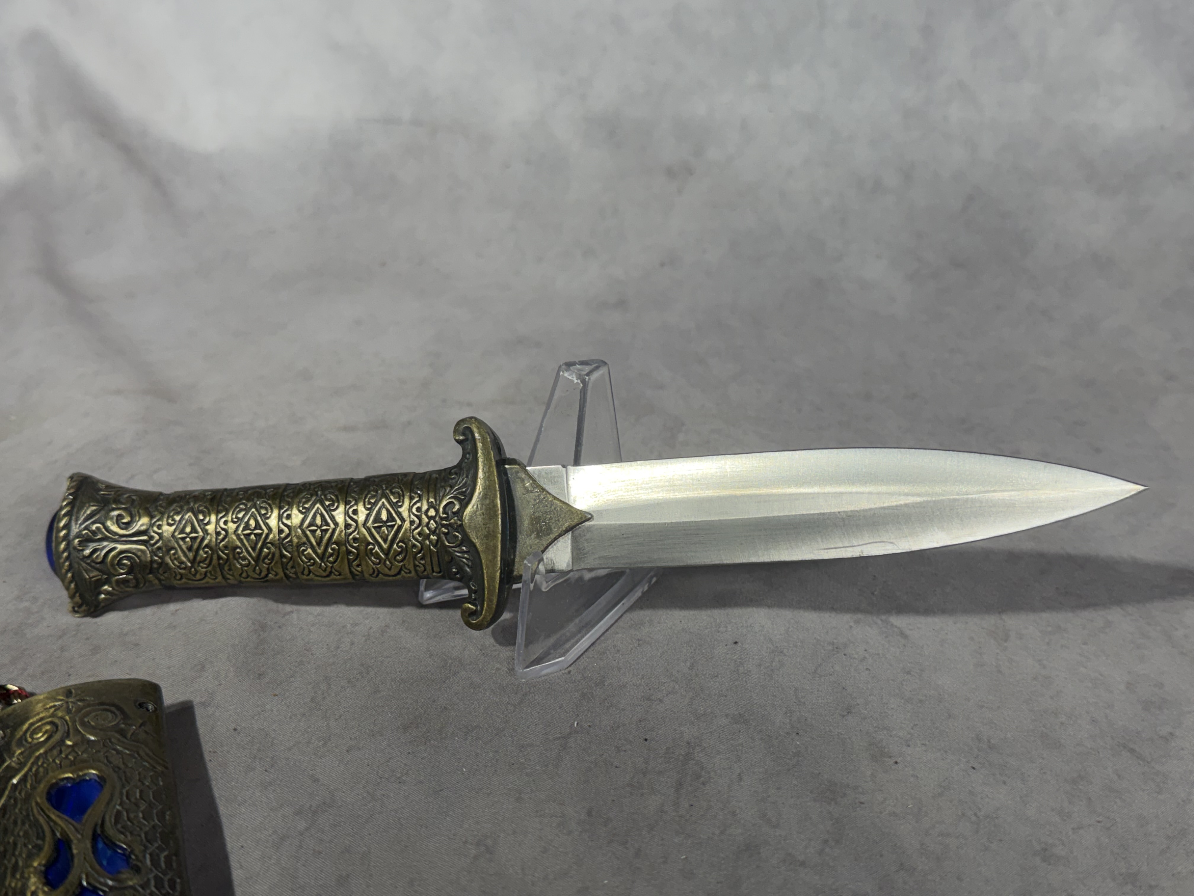 Mongolian Style Stainless Steel Fantasy Dagger with Ornate Scabbard