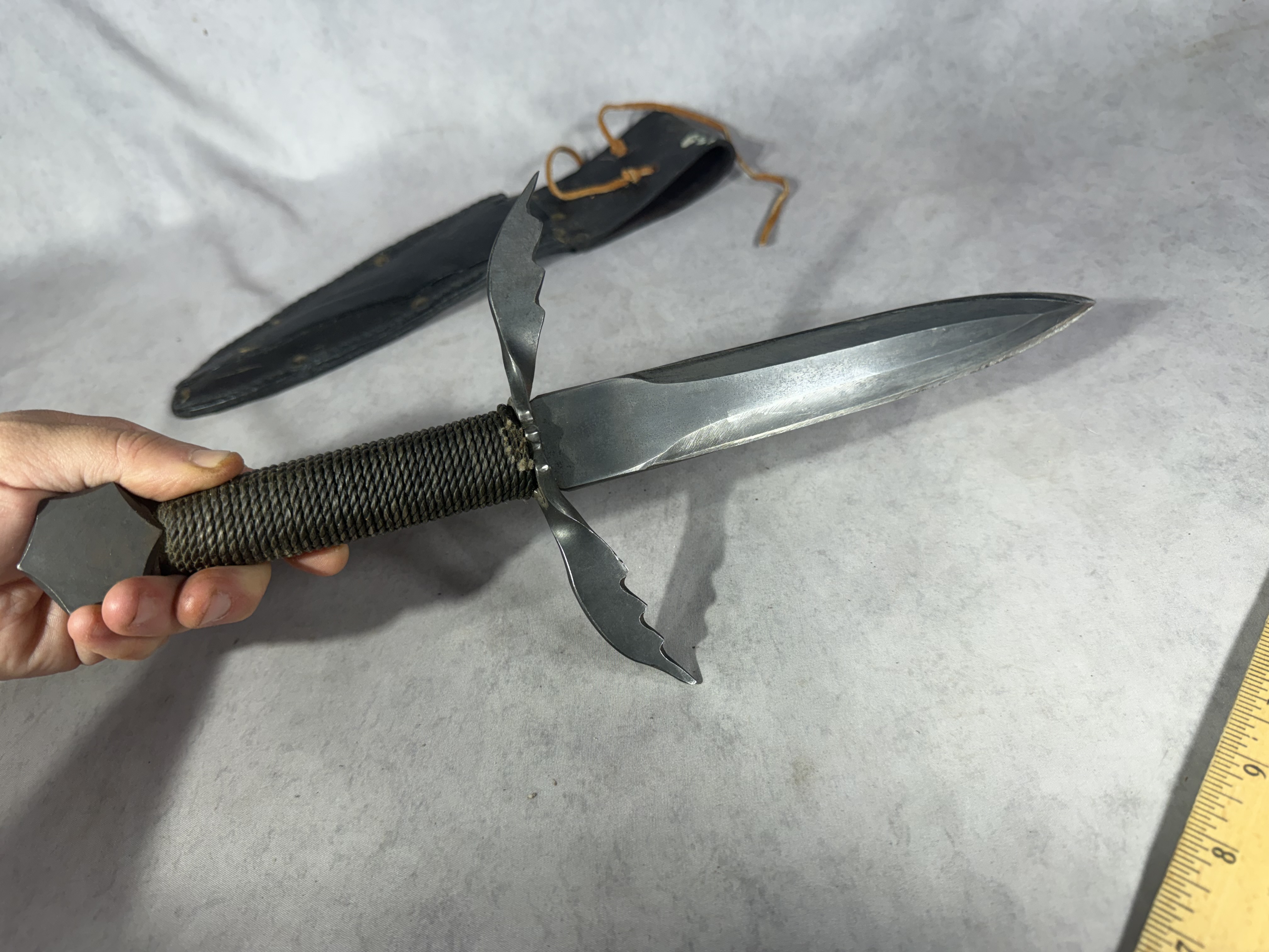 Contemporary Custom Hand Forged Main Gauche Dagger and Leather Scabbard