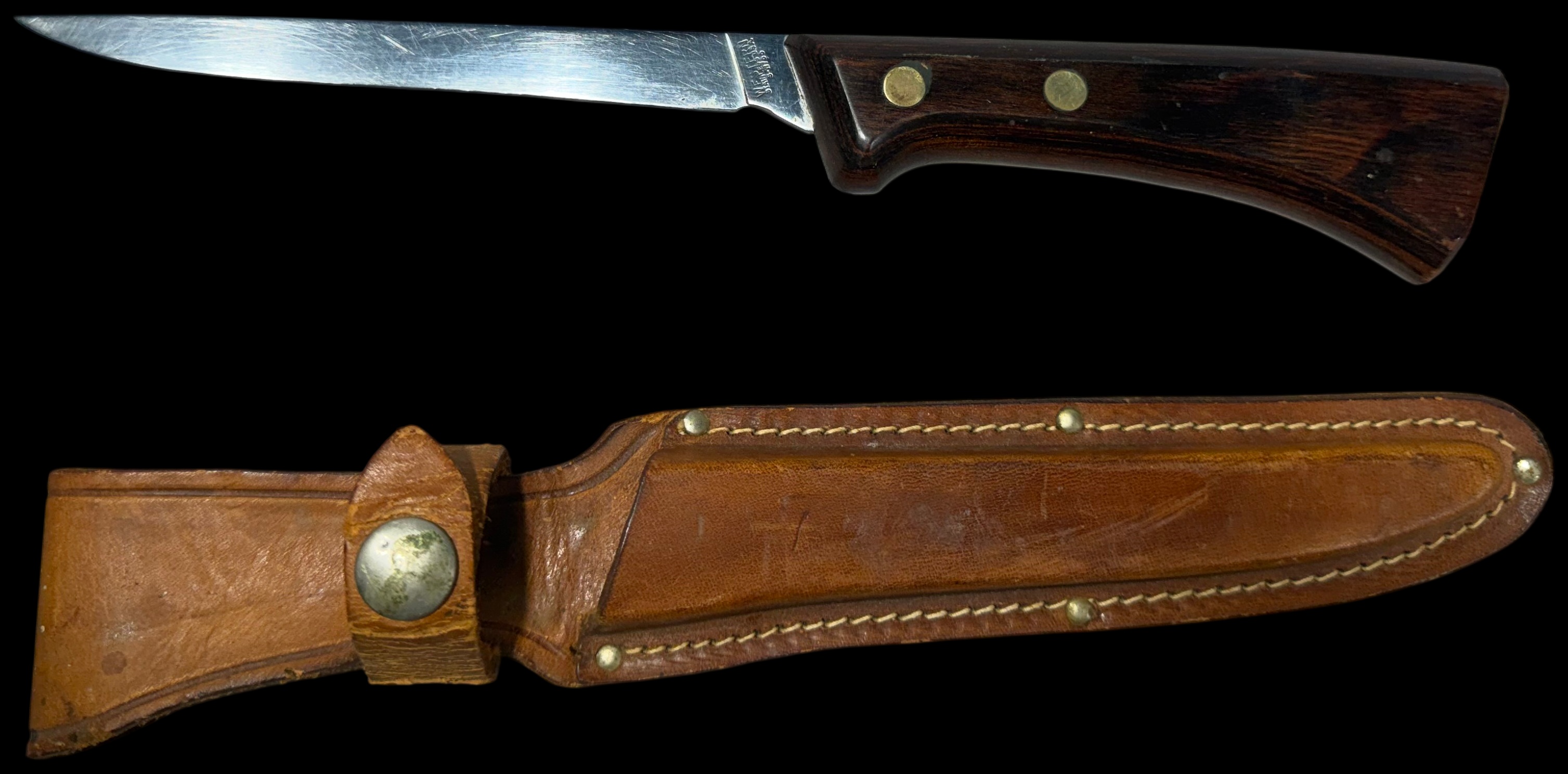 Western USA S-W766 Stainless Steel Fish Filet Knife with Leather Sheath