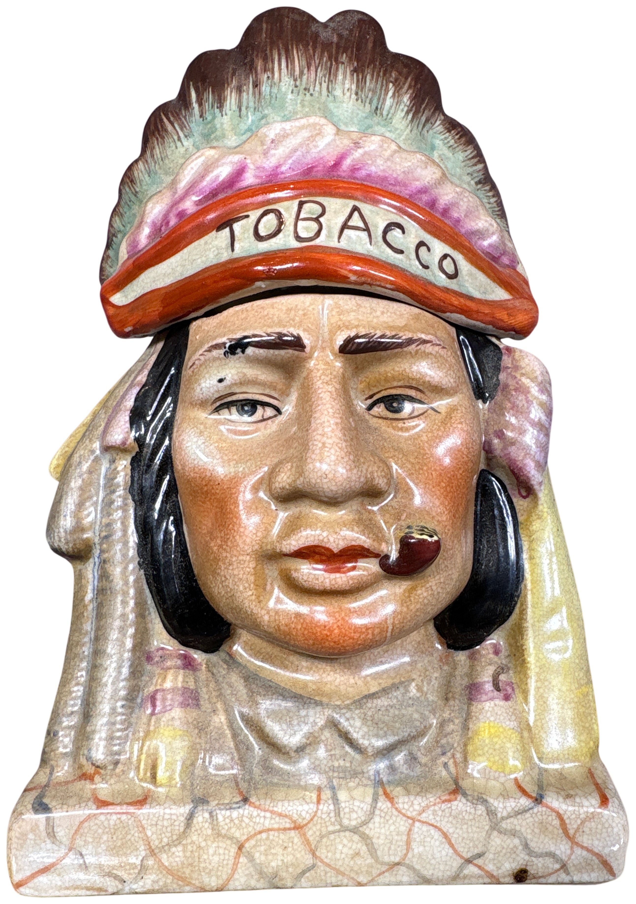 Majolica Figural Indian Chief Tobacco Jar