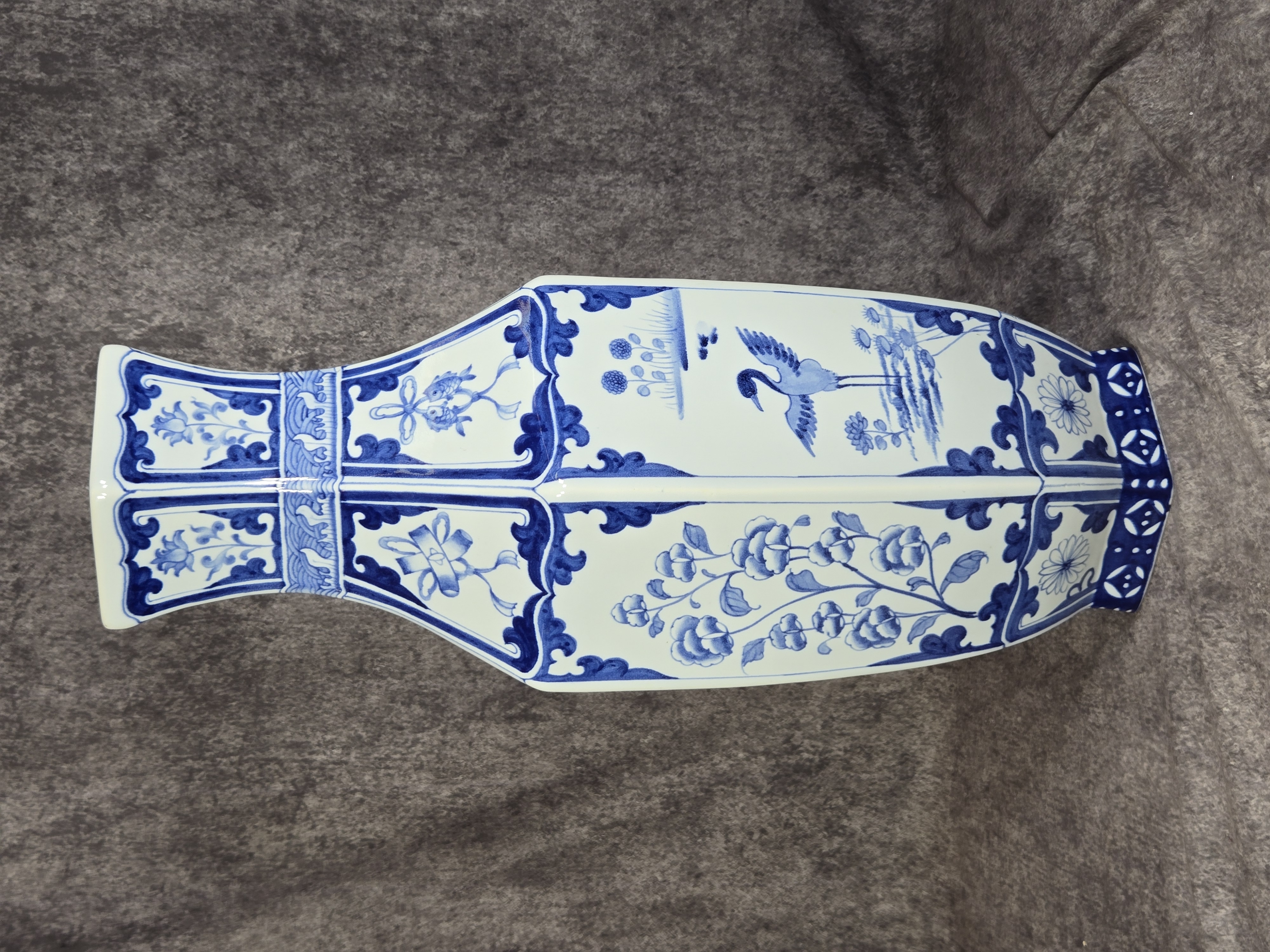 Large Chinese Blue and White Porcelain Hexagonal Baluster Vase