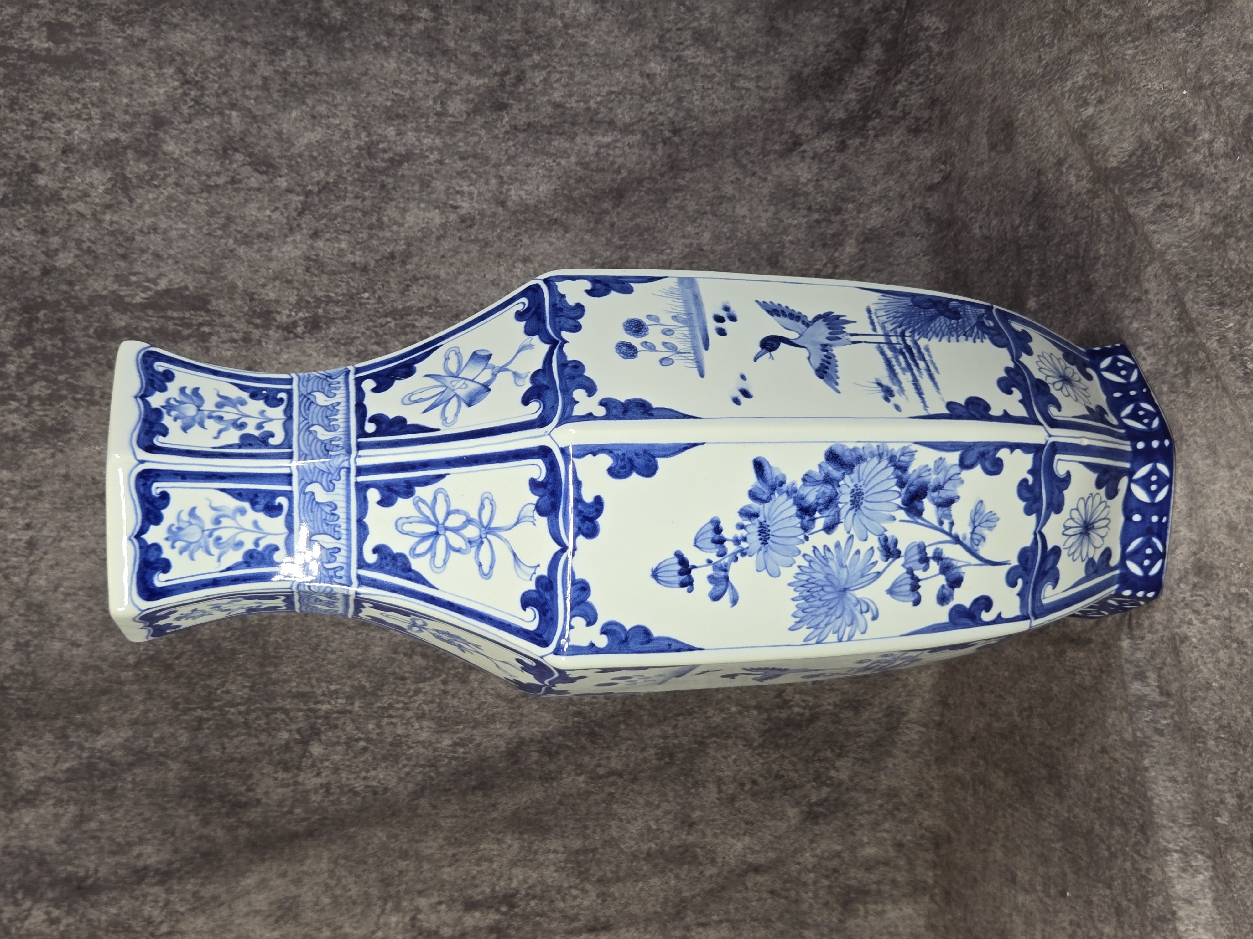 Large Chinese Blue and White Porcelain Hexagonal Baluster Vase