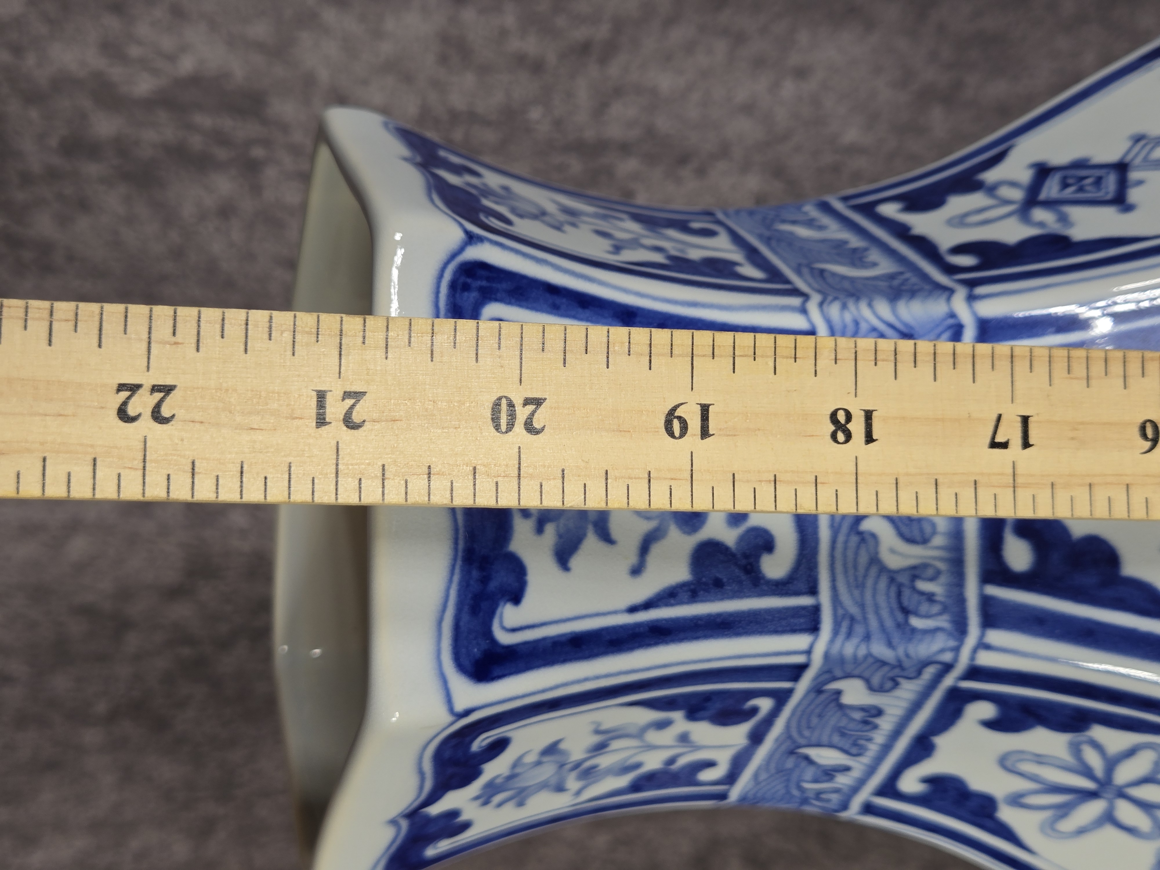 Large Chinese Blue and White Porcelain Hexagonal Baluster Vase