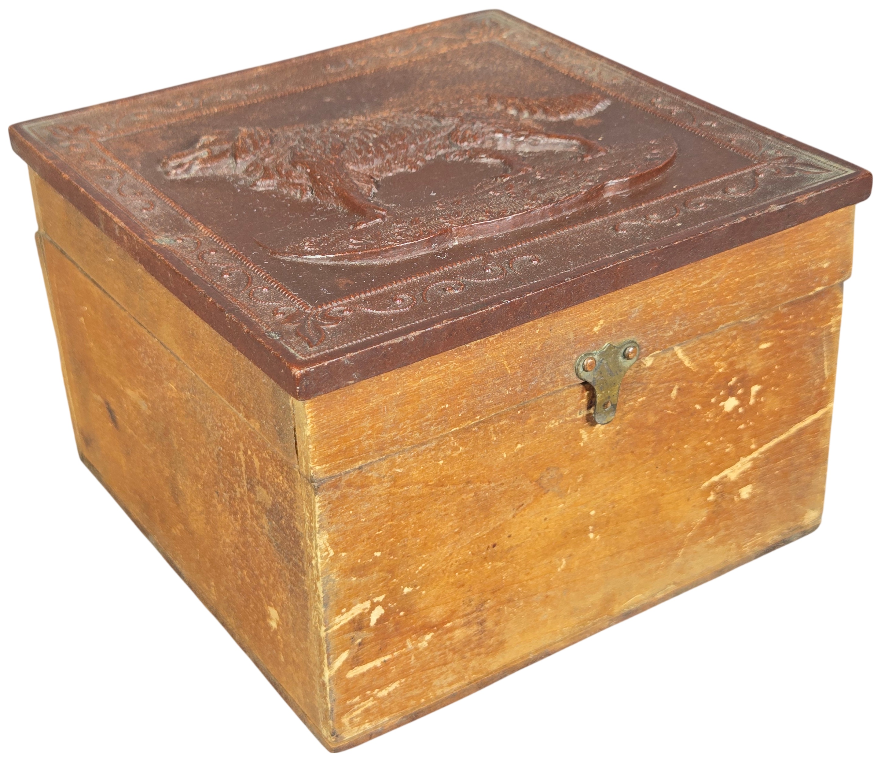 Victorian Wooden Collar Box with Gutta Percha Dog Motif Lid