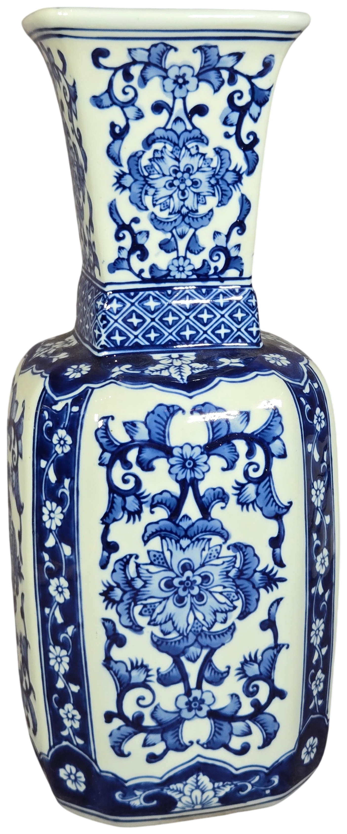 Chinese Blue and White Porcelain Square Chinoiserie Vase