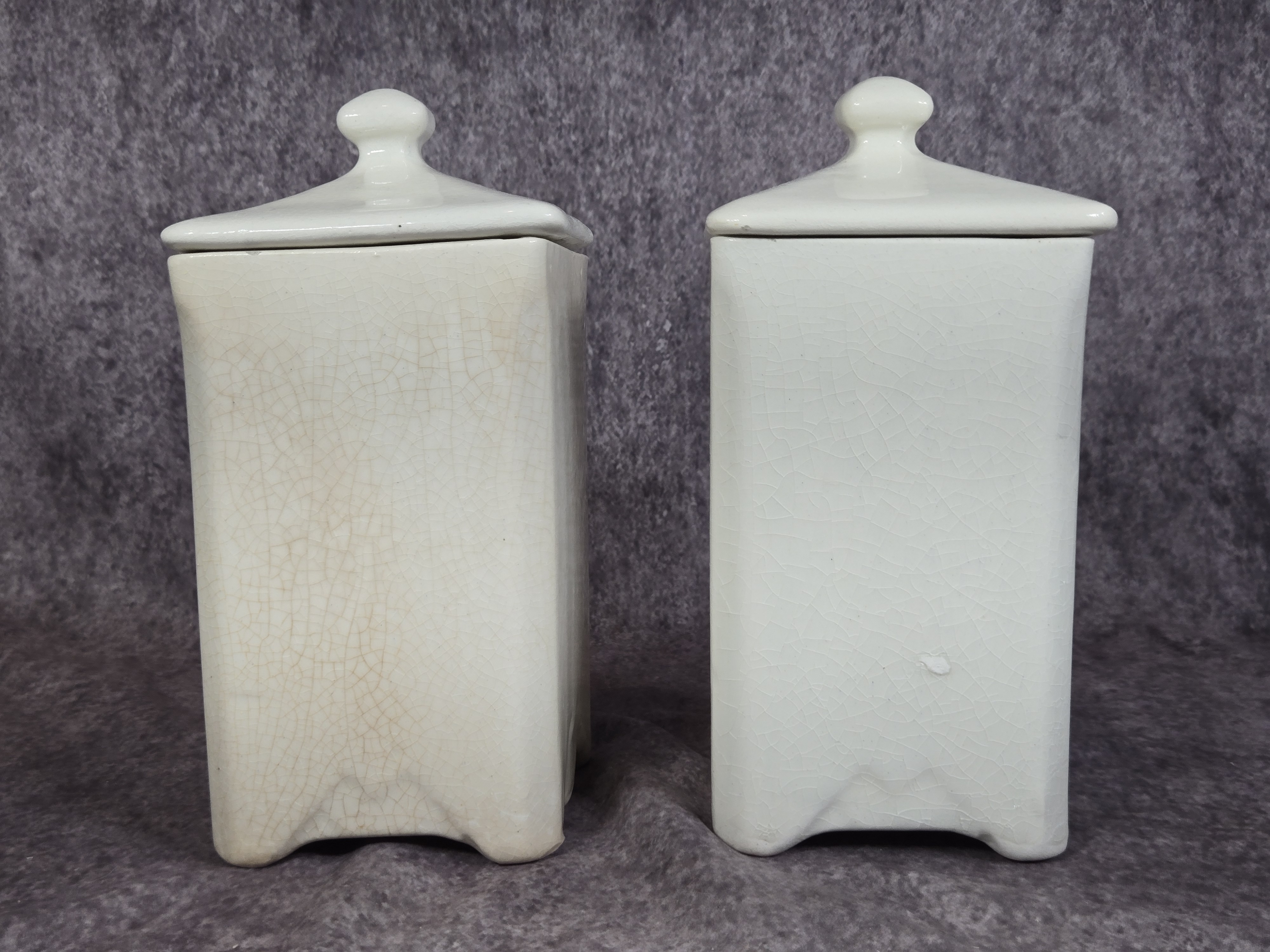 A Set of Ceramic Kitchen Storage Vessels with Blue Dutch Windmill Pattern
