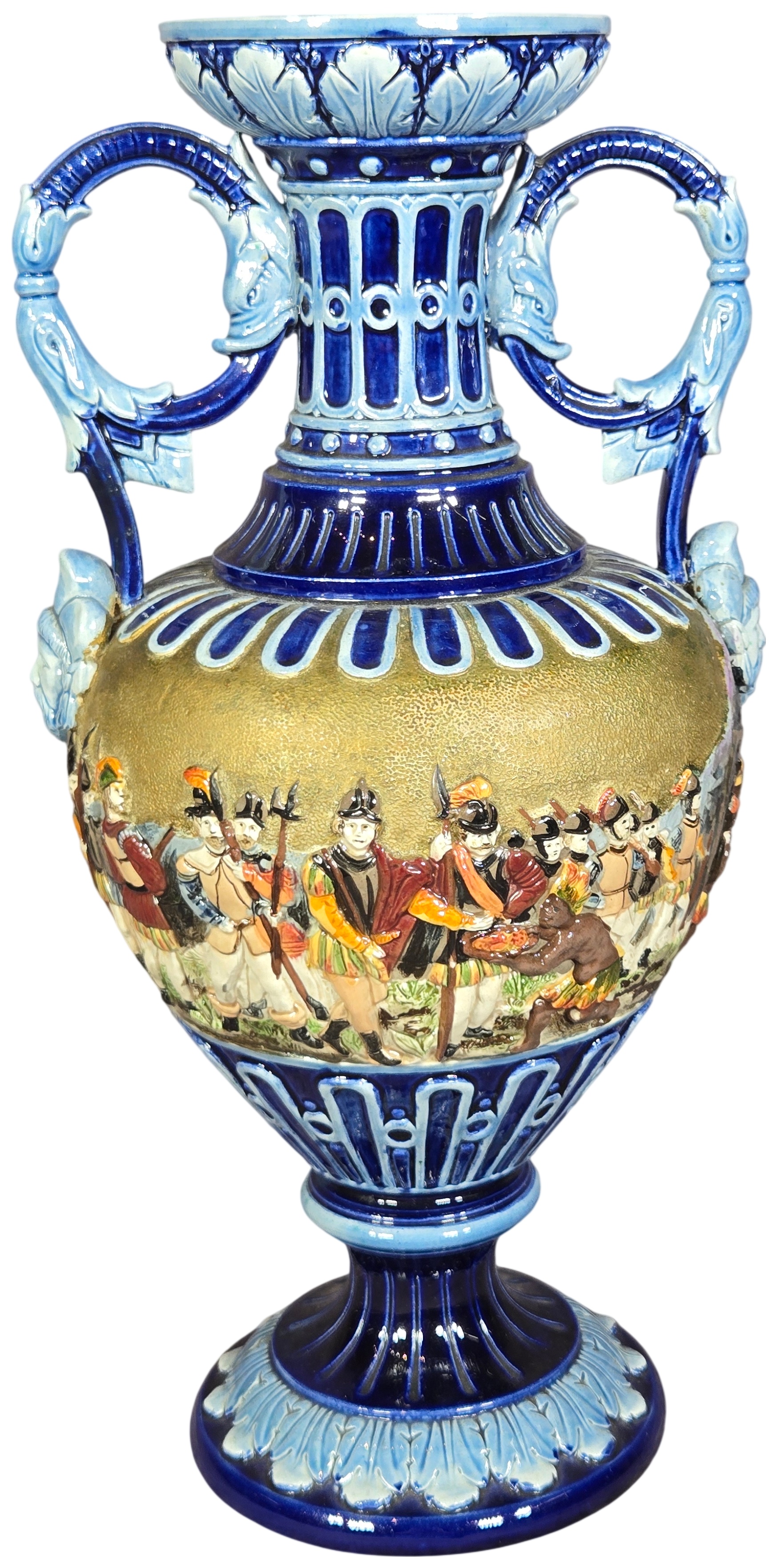 Wilhelm Schiller and Son Bohemian Majolica Relief Urn Model 8970