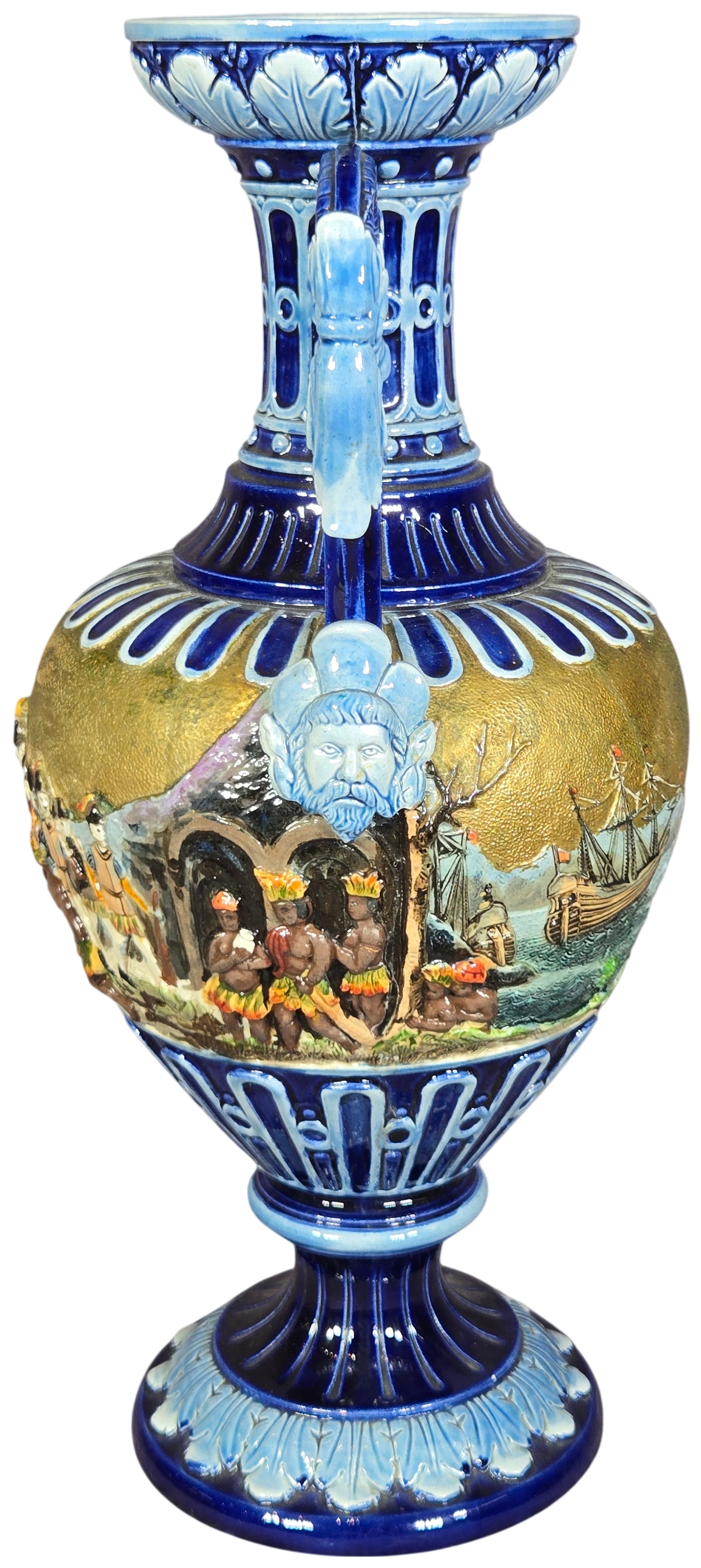 Wilhelm Schiller and Son Bohemian Majolica Relief Urn Model 8970