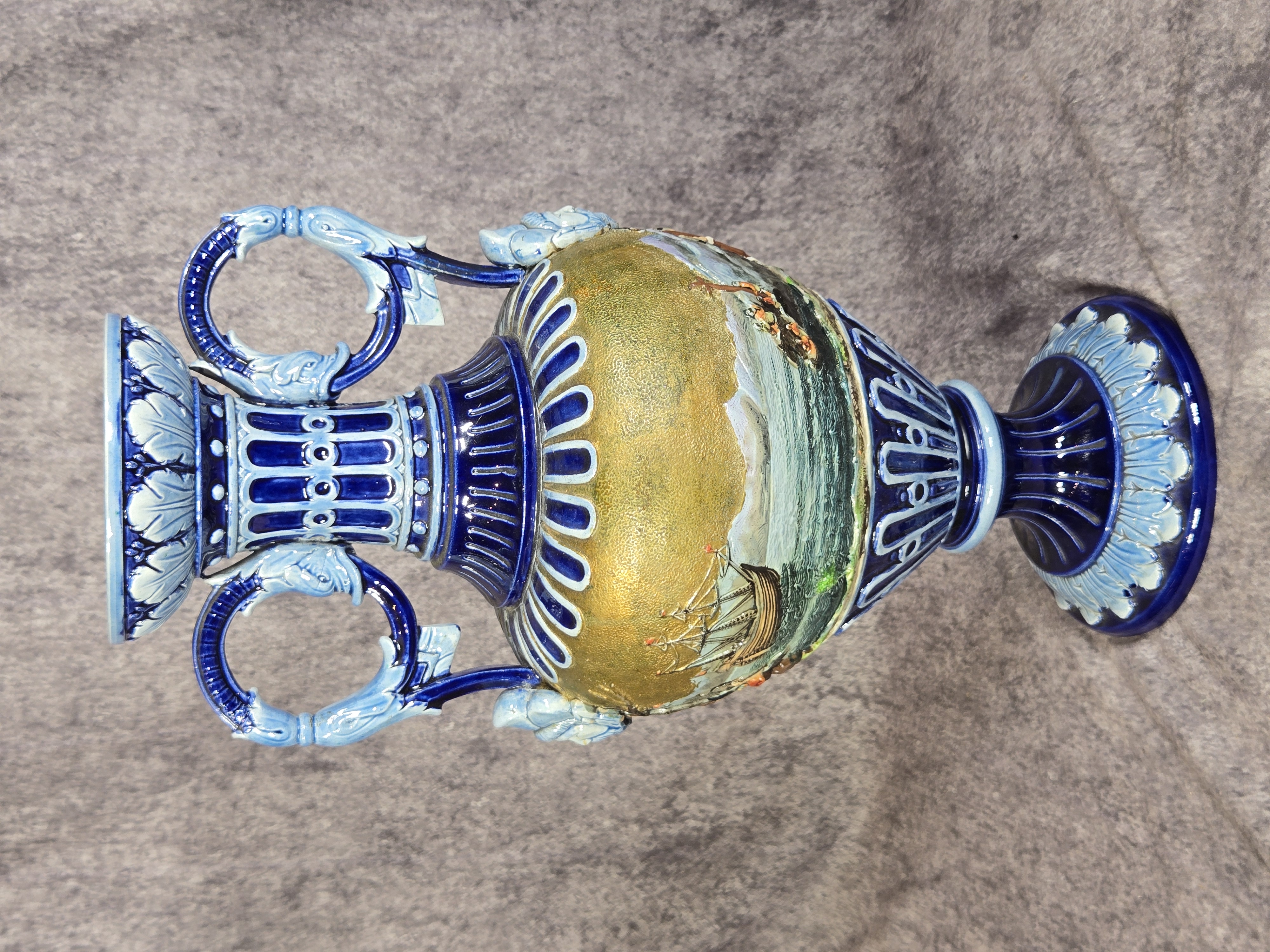 Wilhelm Schiller and Son Bohemian Majolica Relief Urn Model 8970