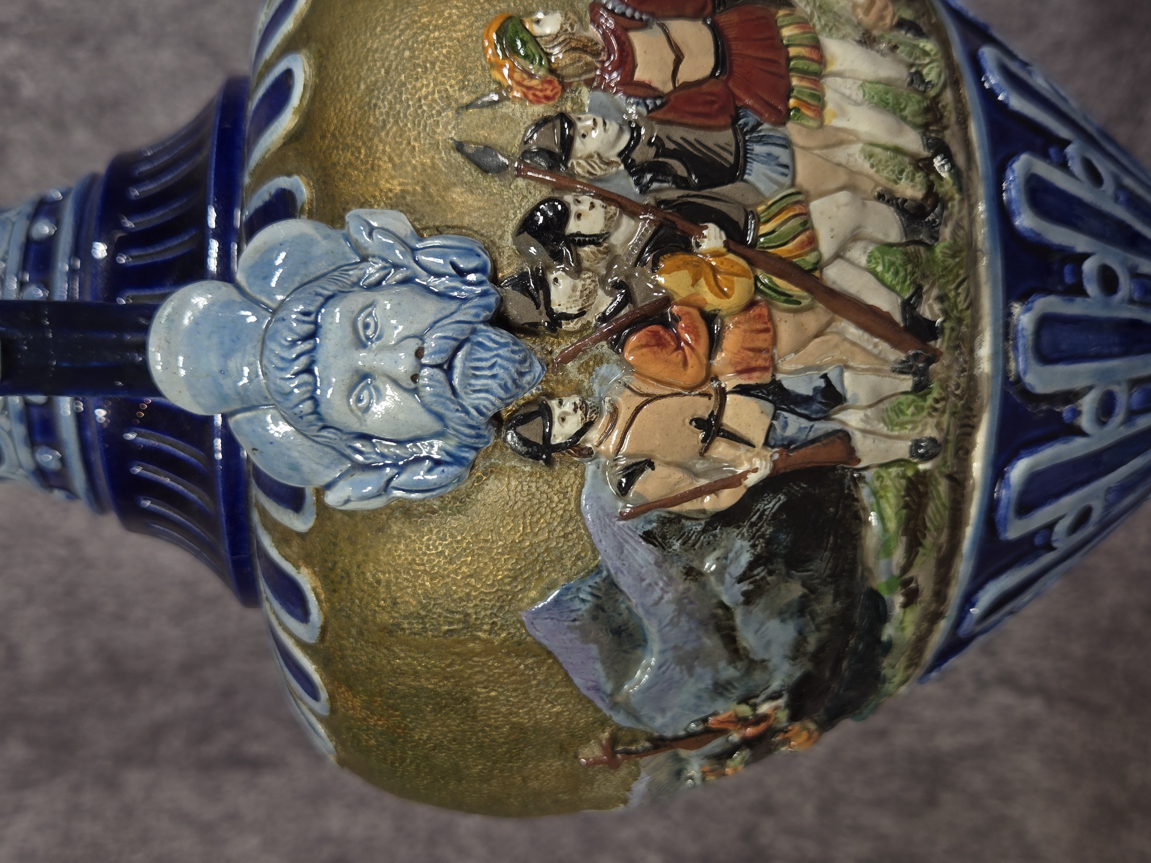 Wilhelm Schiller and Son Bohemian Majolica Relief Urn Model 8970