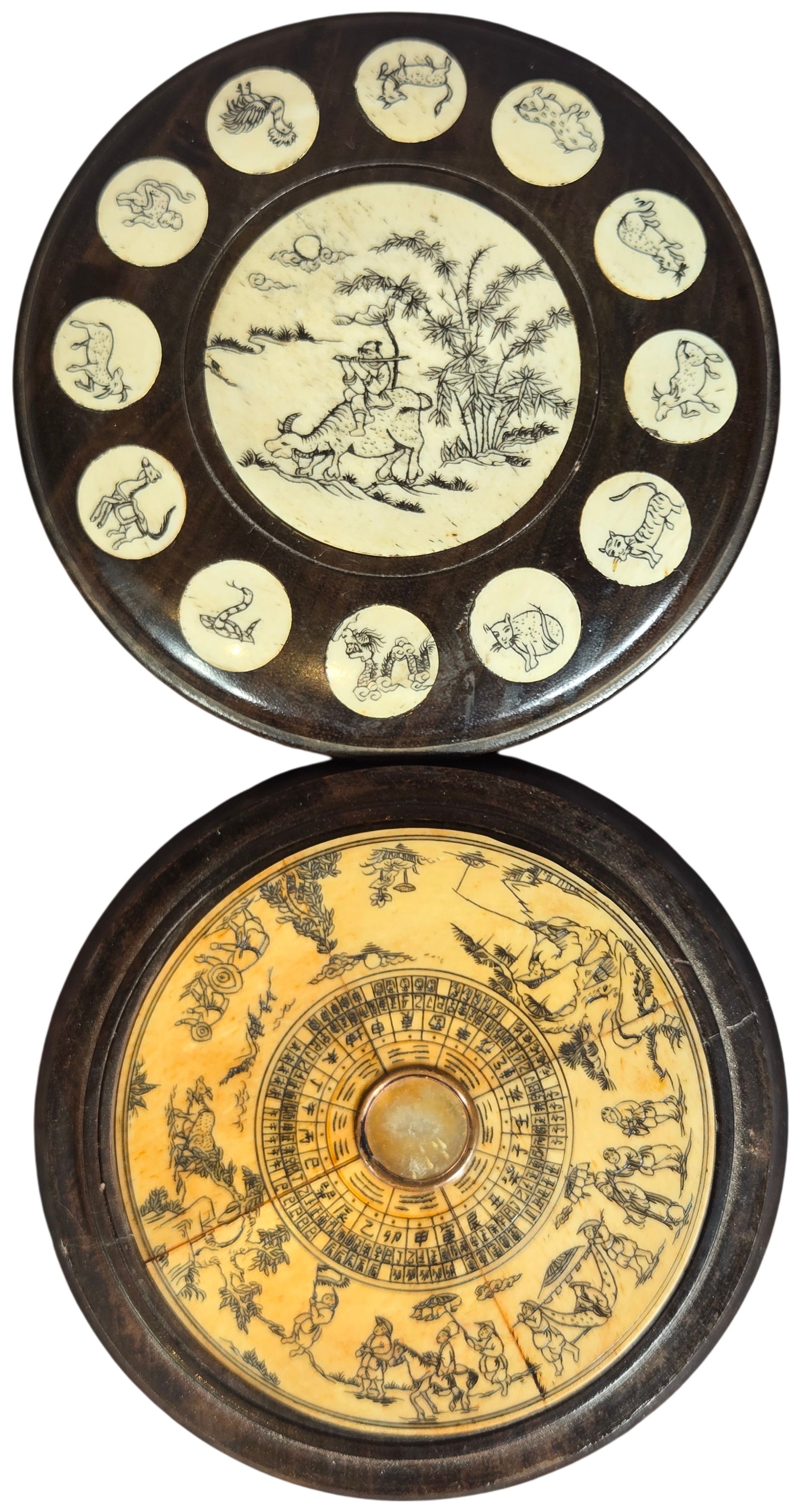 A Pair of Chinese Hardwood and Inlaid Zodiac Divination Plaques