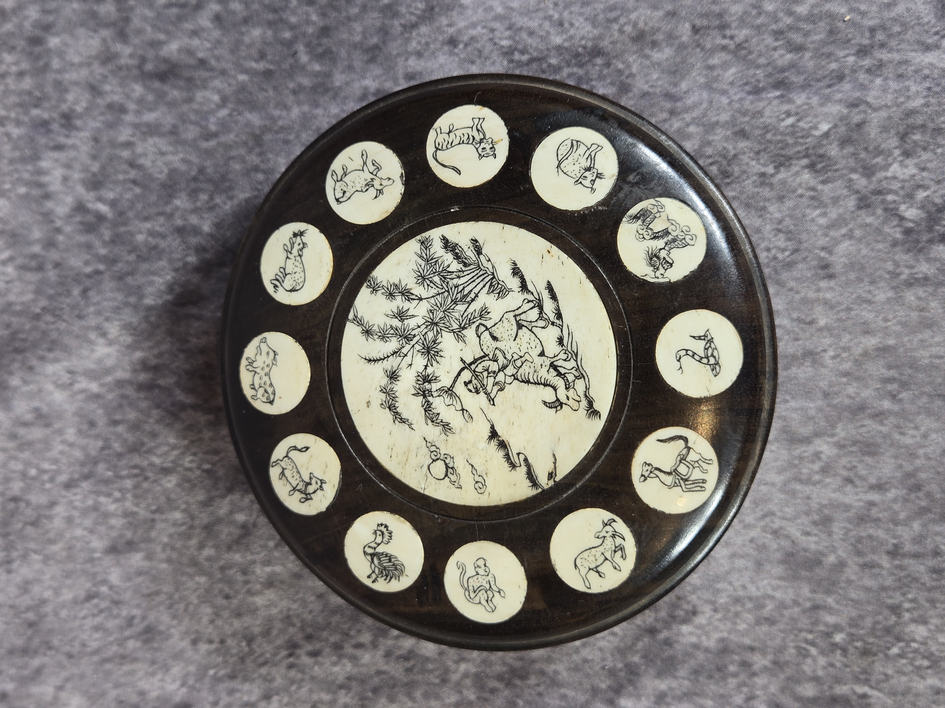 A Pair of Chinese Hardwood and Inlaid Zodiac Divination Plaques