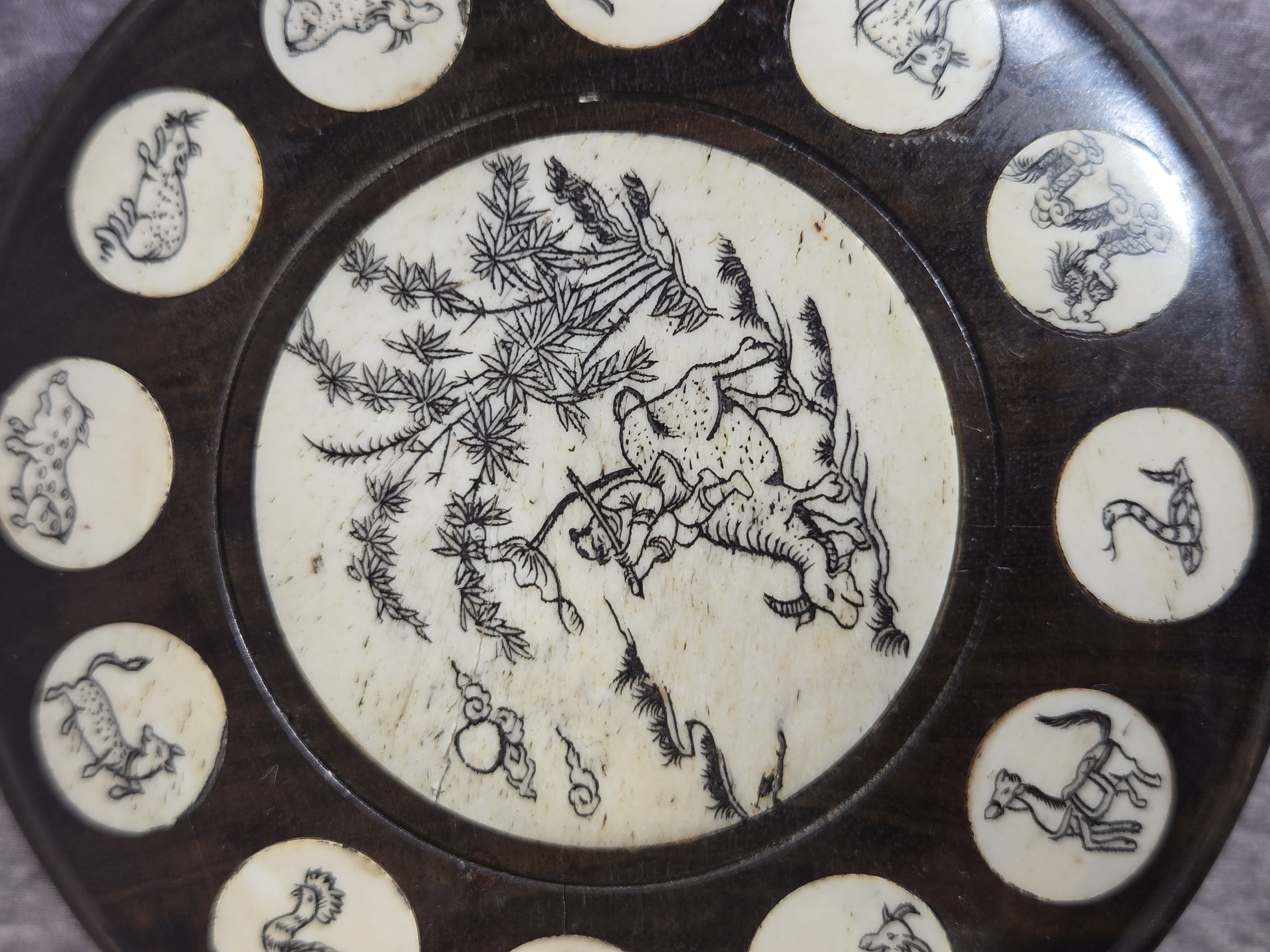 A Pair of Chinese Hardwood and Inlaid Zodiac Divination Plaques