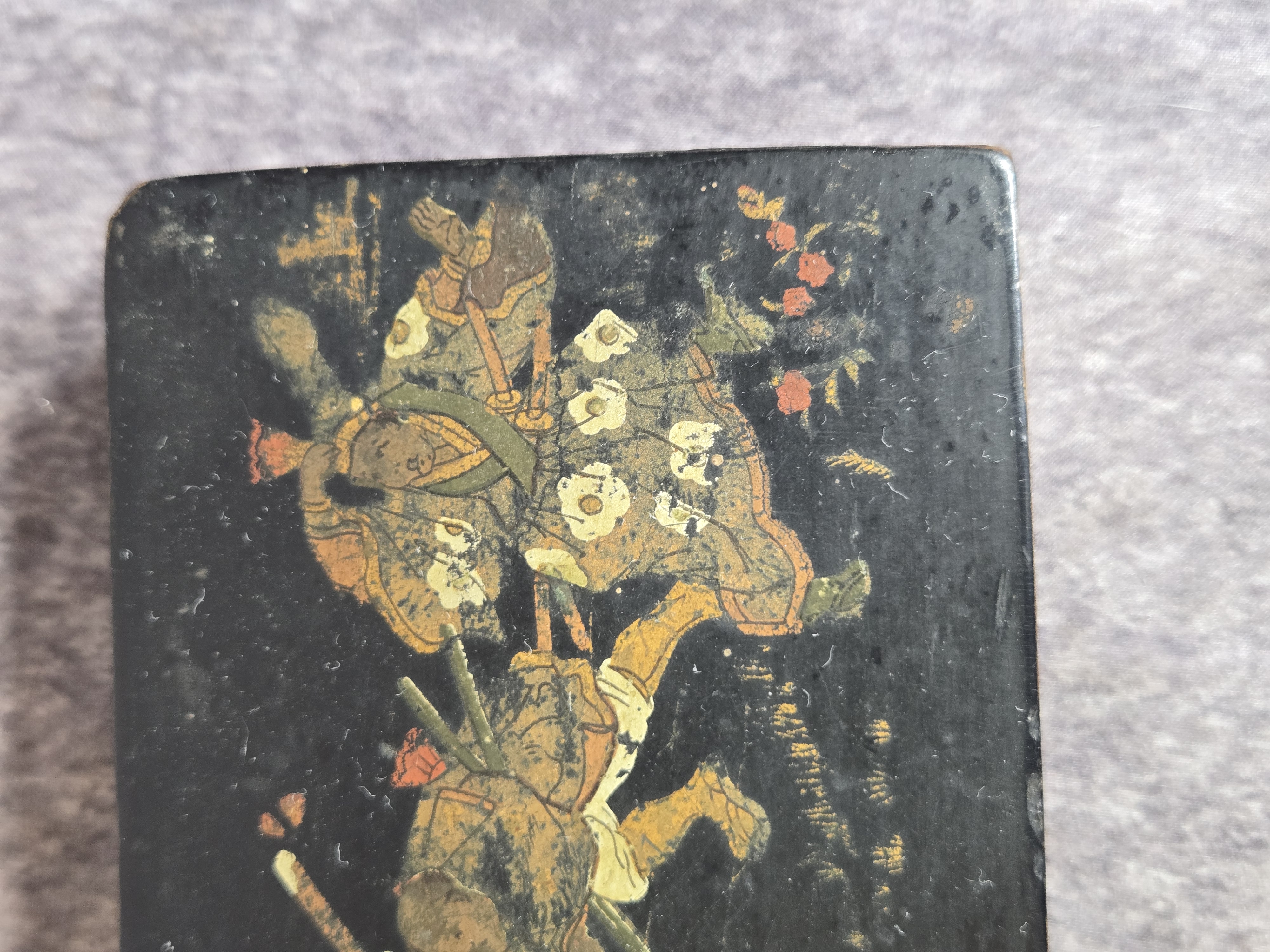 Late Edo to Meiji Period Japanese Black Lacquer Narrative Stationery Box