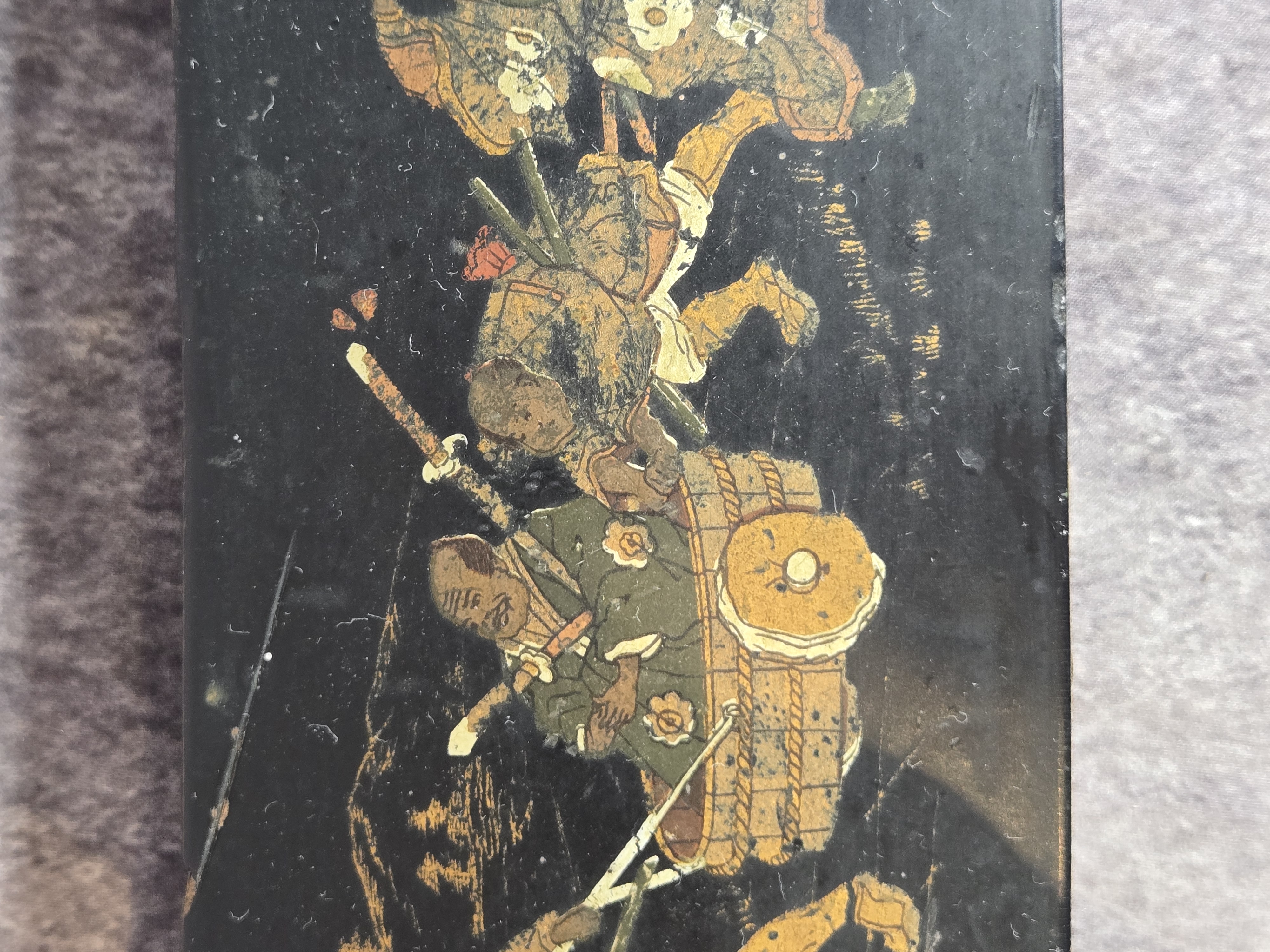 Late Edo to Meiji Period Japanese Black Lacquer Narrative Stationery Box