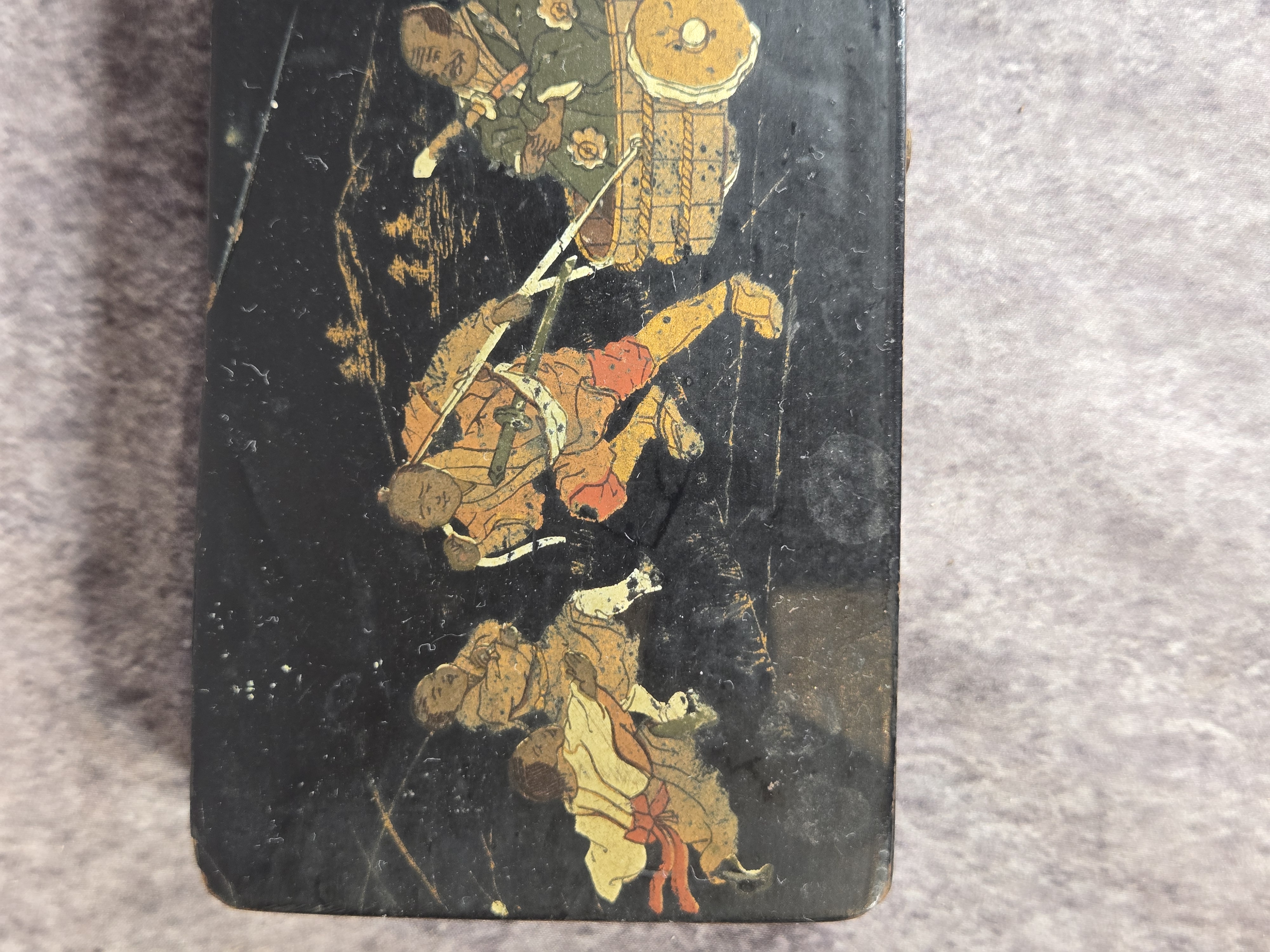 Late Edo to Meiji Period Japanese Black Lacquer Narrative Stationery Box