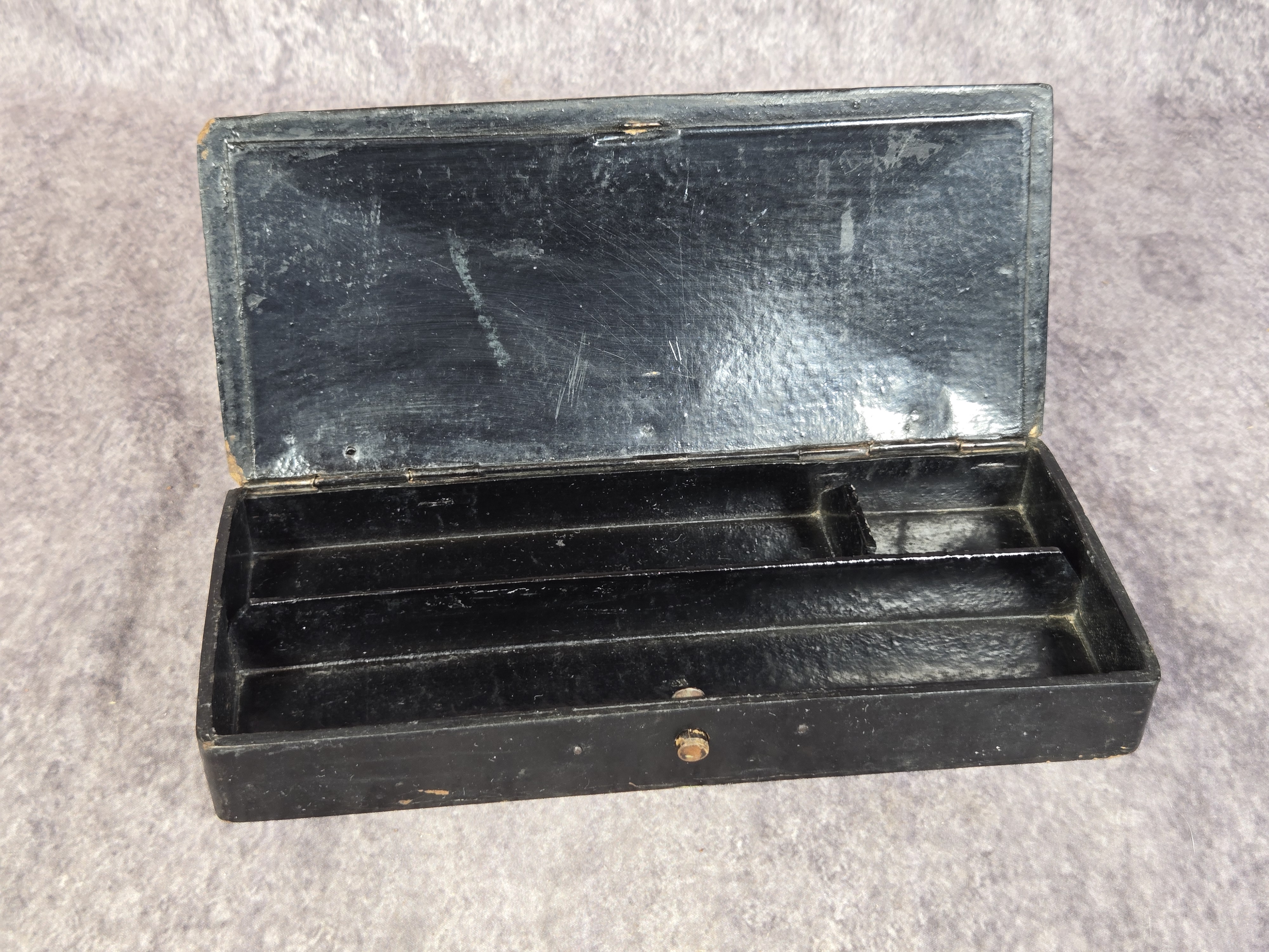 Late Edo to Meiji Period Japanese Black Lacquer Narrative Stationery Box