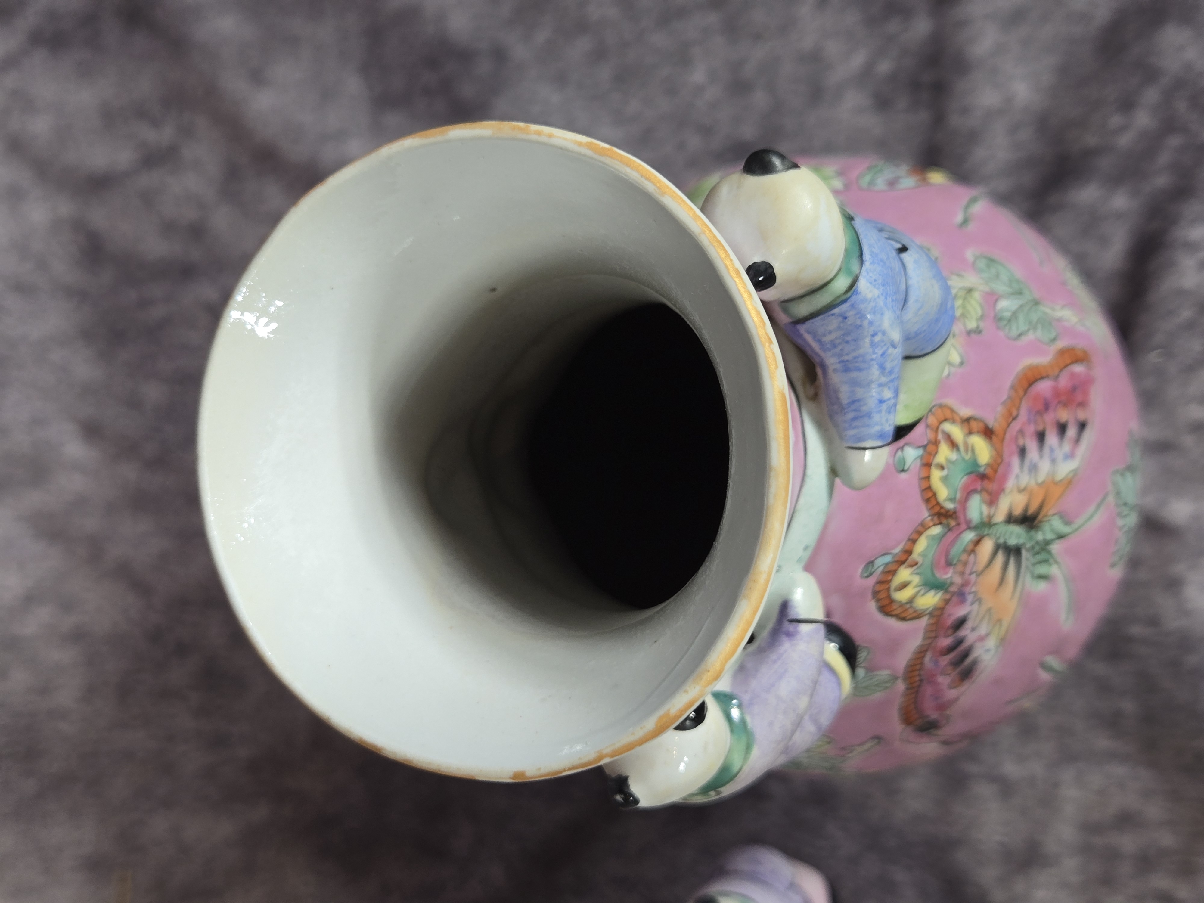 A Pair of Chinese Polychrome Porcelain Fertility Vases