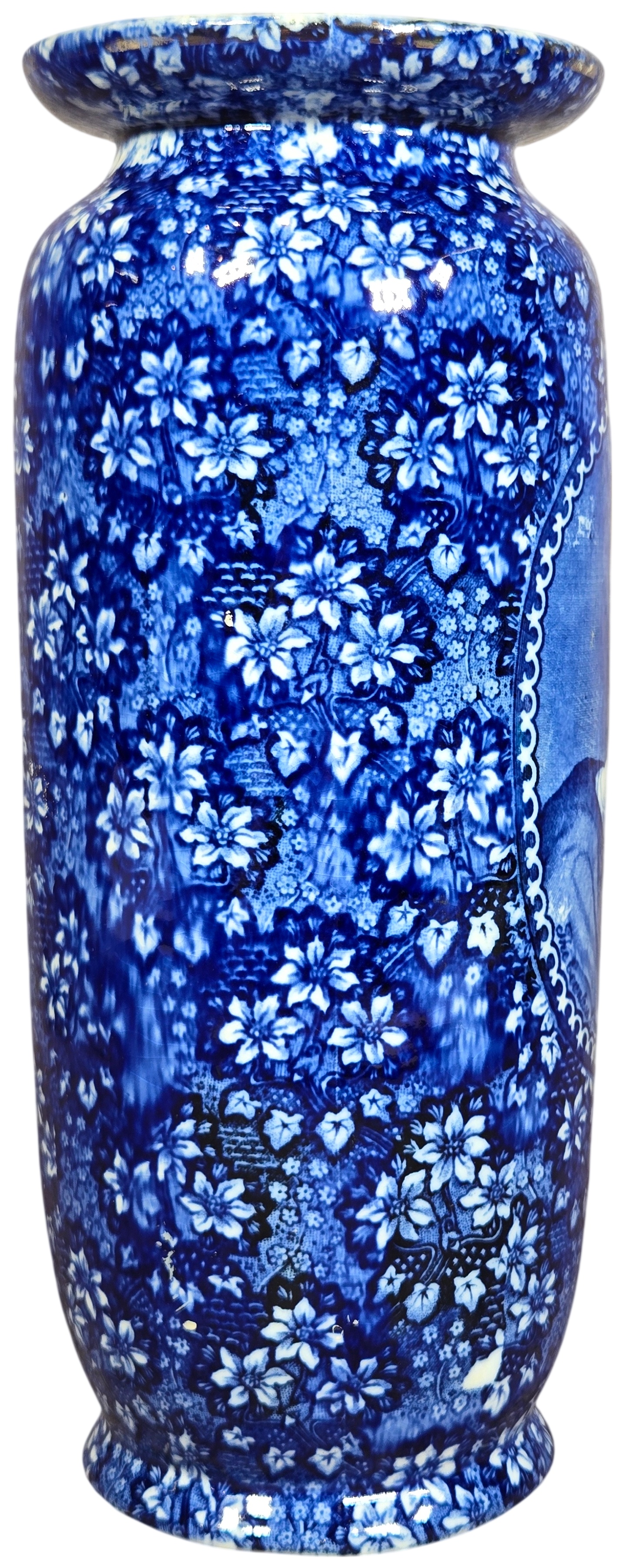 Empire Porcelain Co. English Blue and White Transferware Portrait Bud Vase