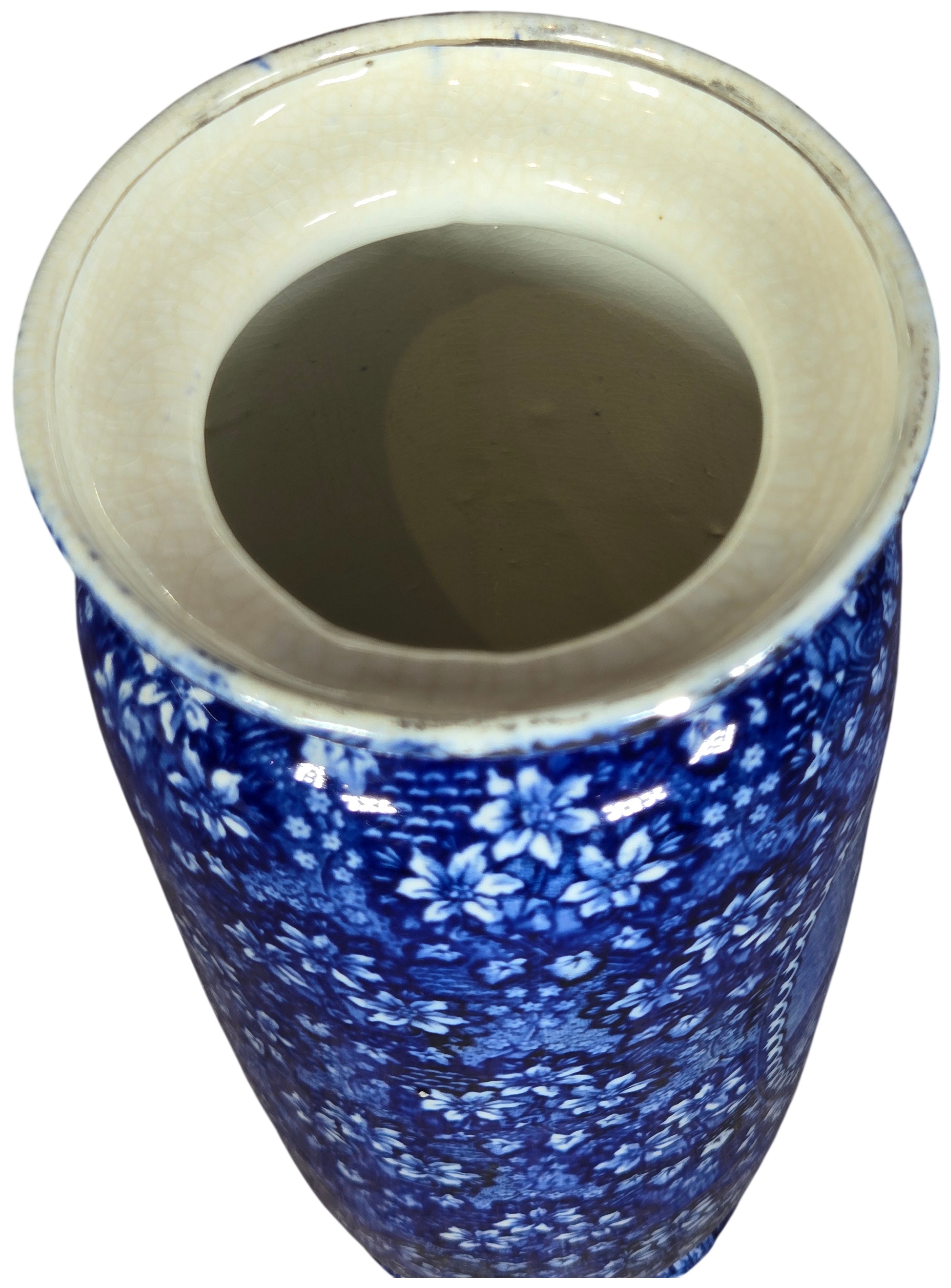 Empire Porcelain Co. English Blue and White Transferware Portrait Bud Vase