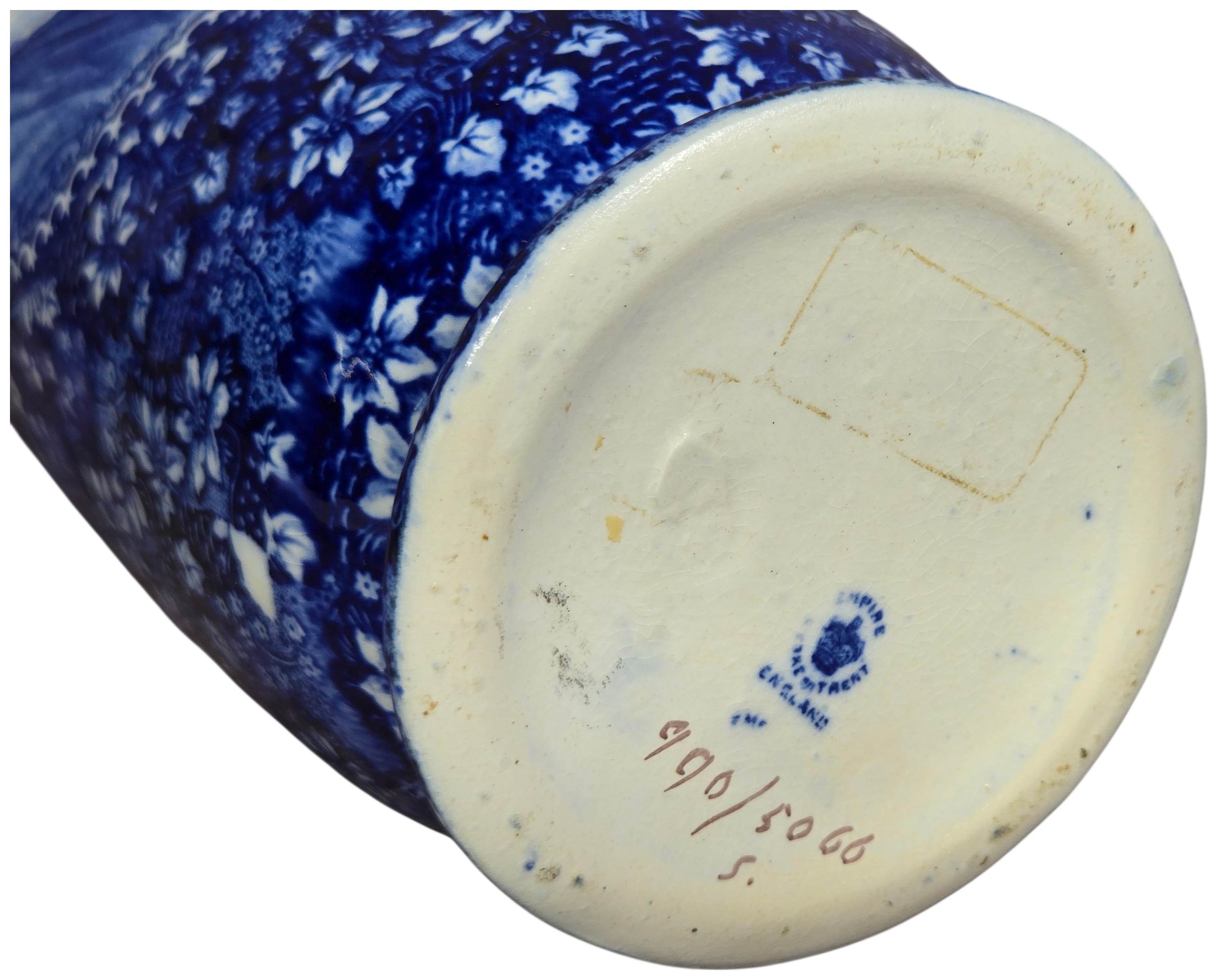 Empire Porcelain Co. English Blue and White Transferware Portrait Bud Vase