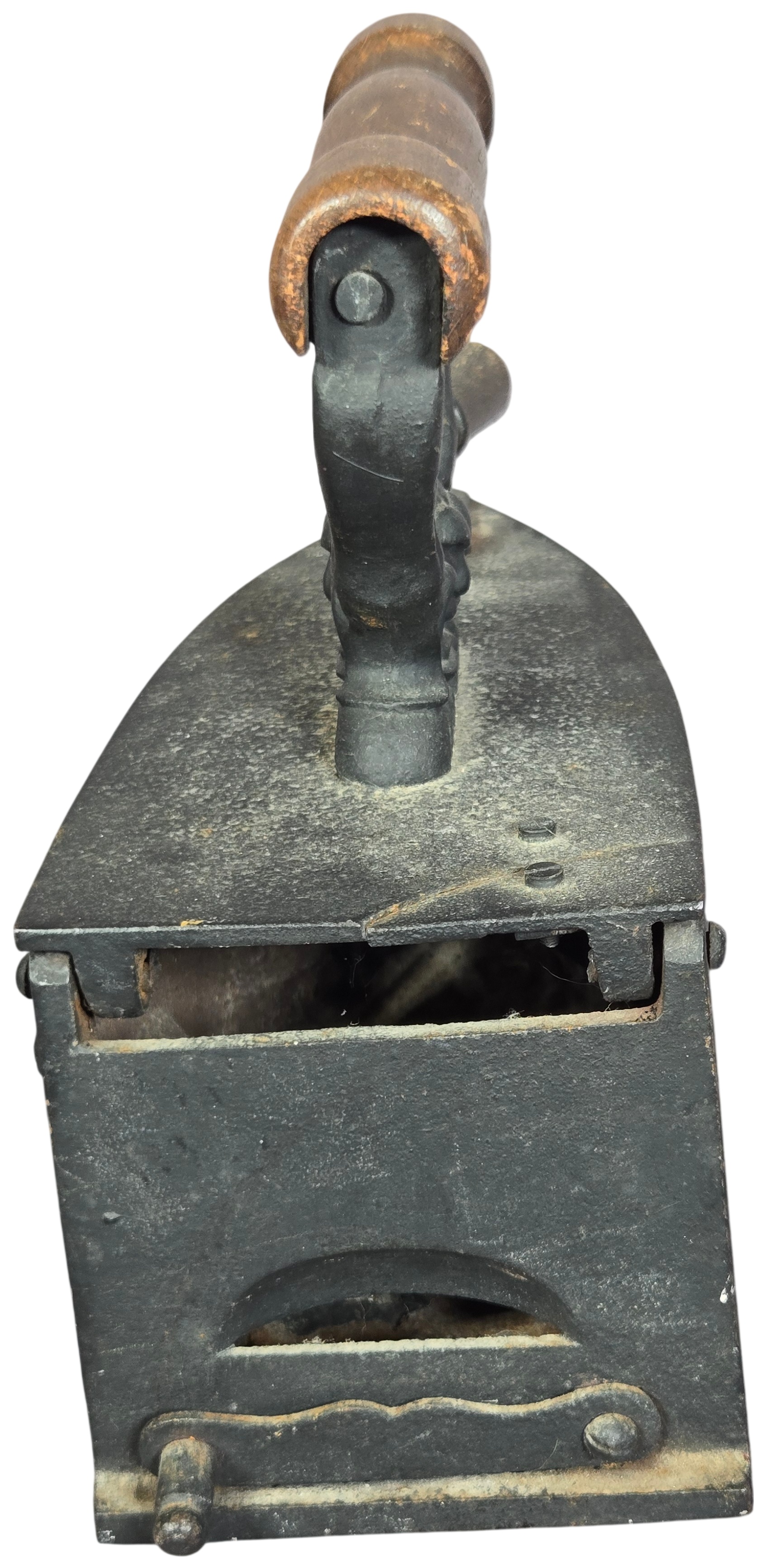 European Charcoal Heated Cast Iron Flatiron with Gargoyle Handle Support