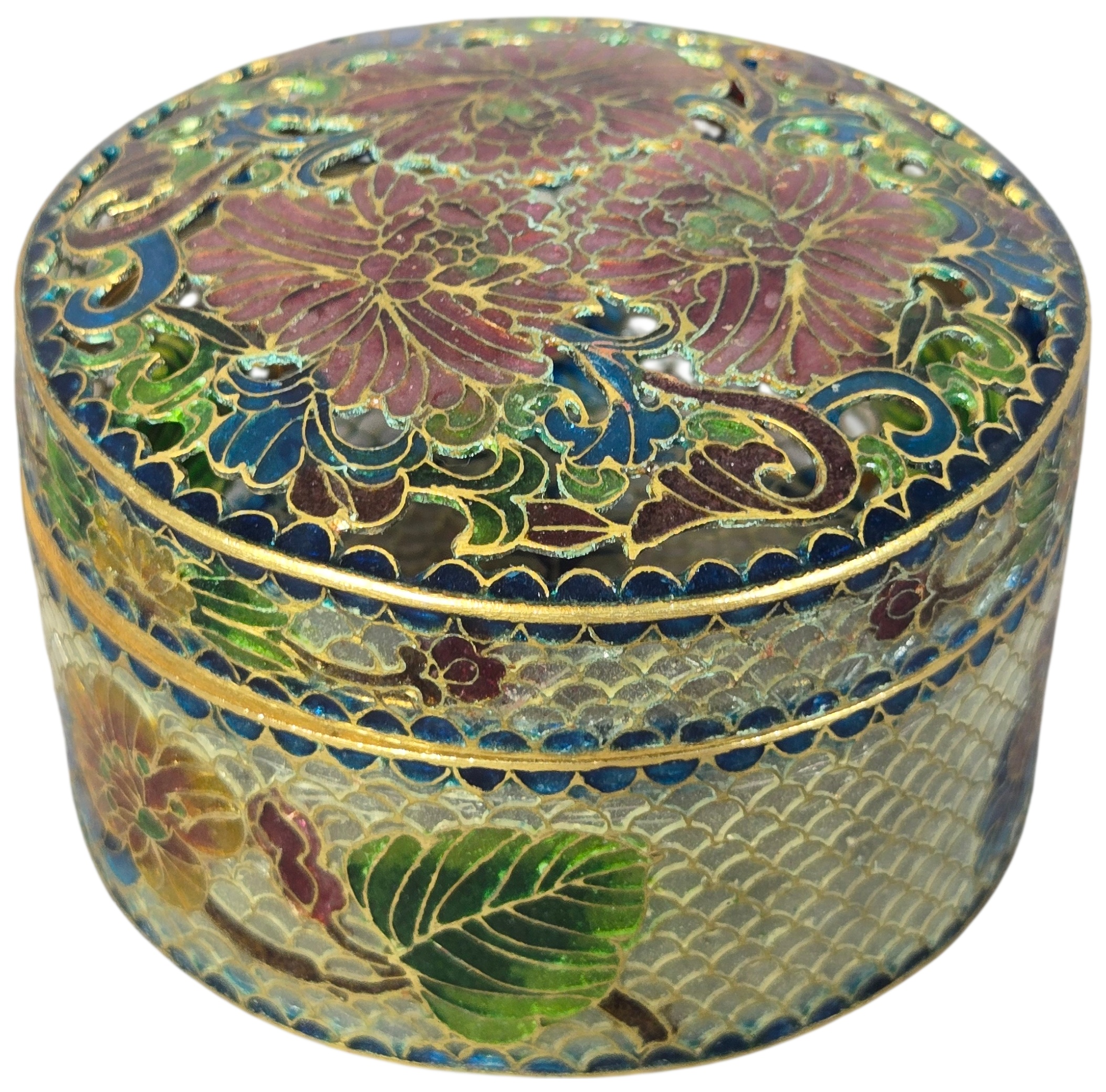 Chinese Plique-a-Jour Enamel Lidded Trinket Box
