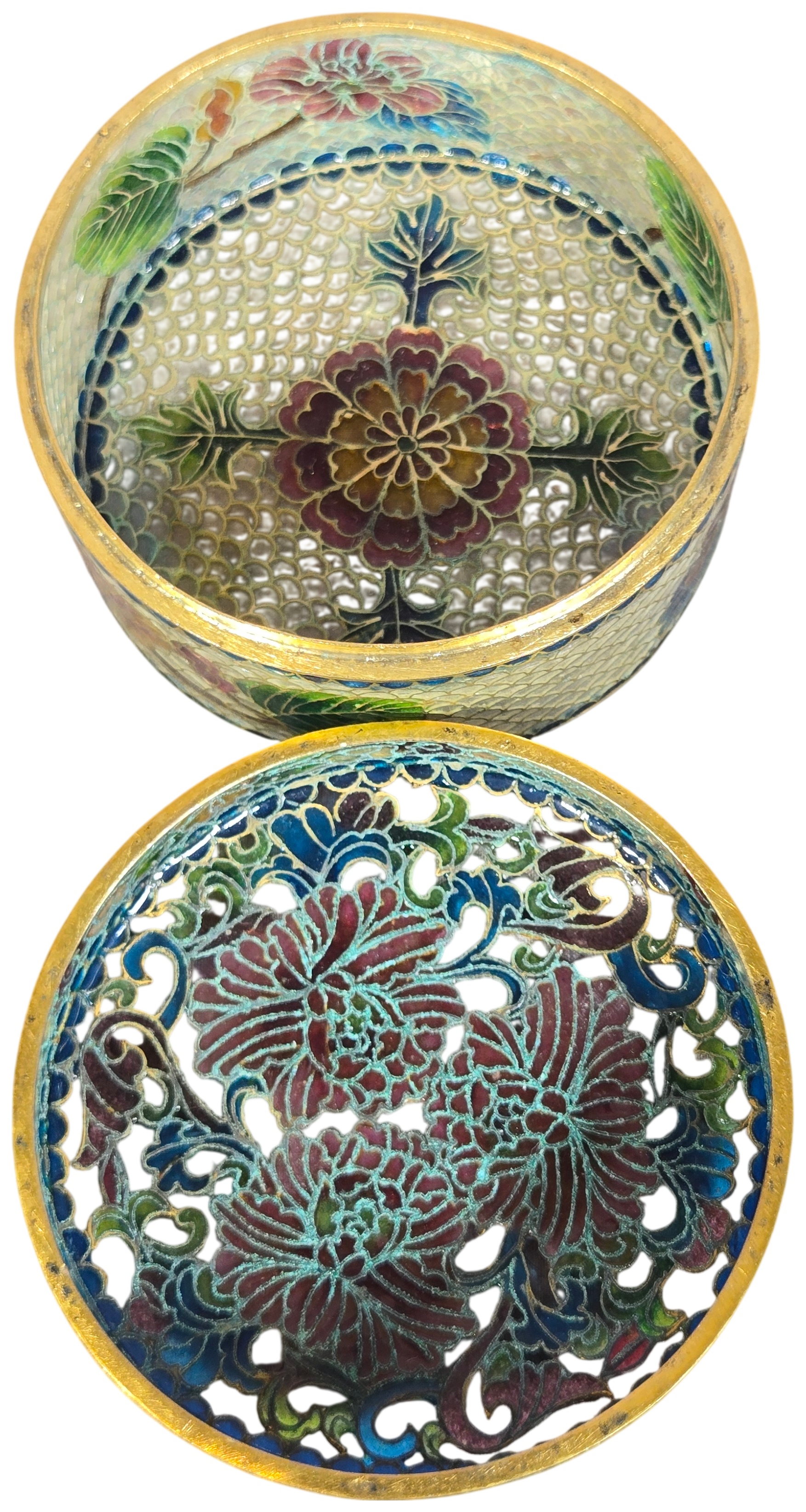 Chinese Plique-a-Jour Enamel Lidded Trinket Box