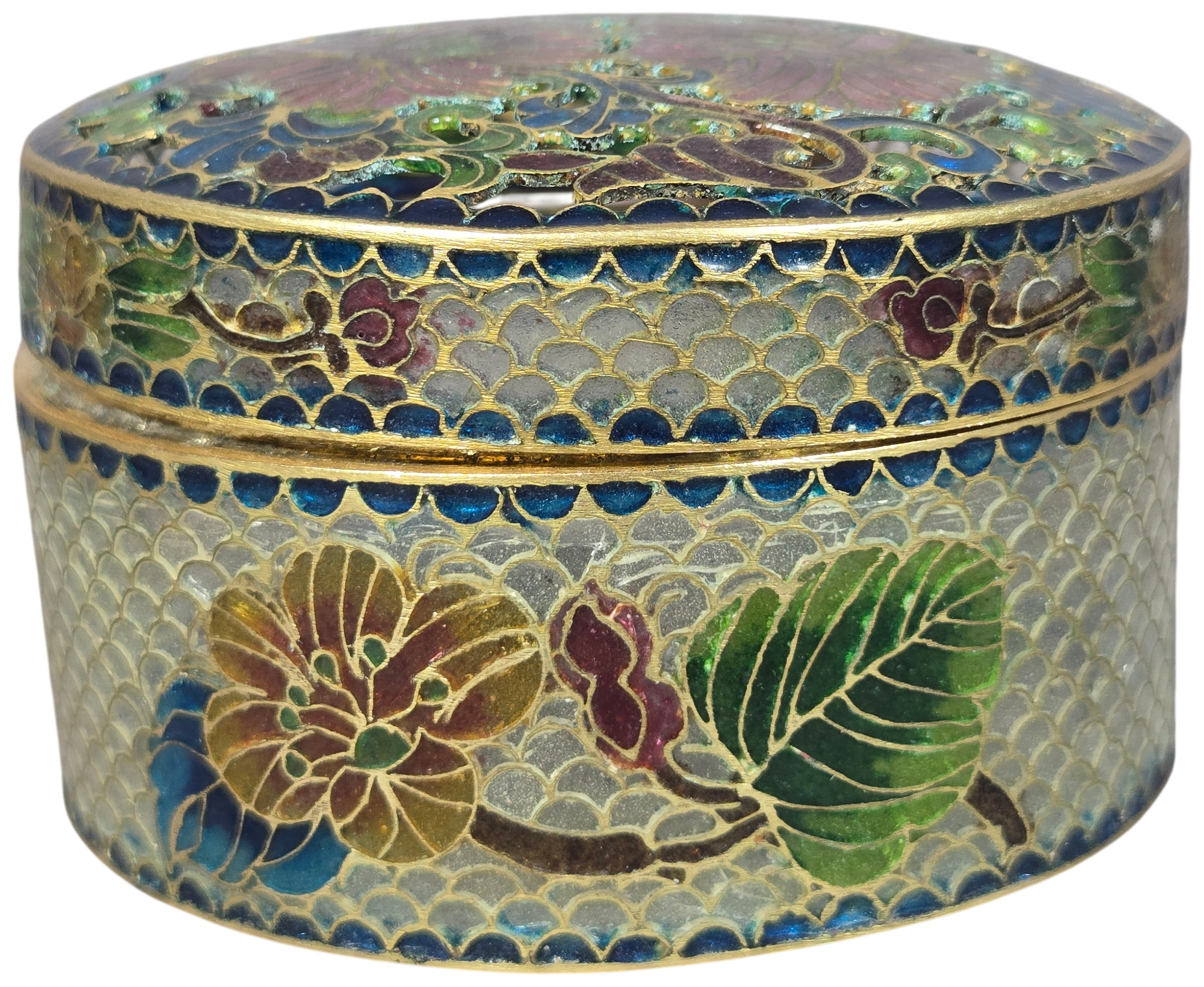 Chinese Plique-a-Jour Enamel Lidded Trinket Box