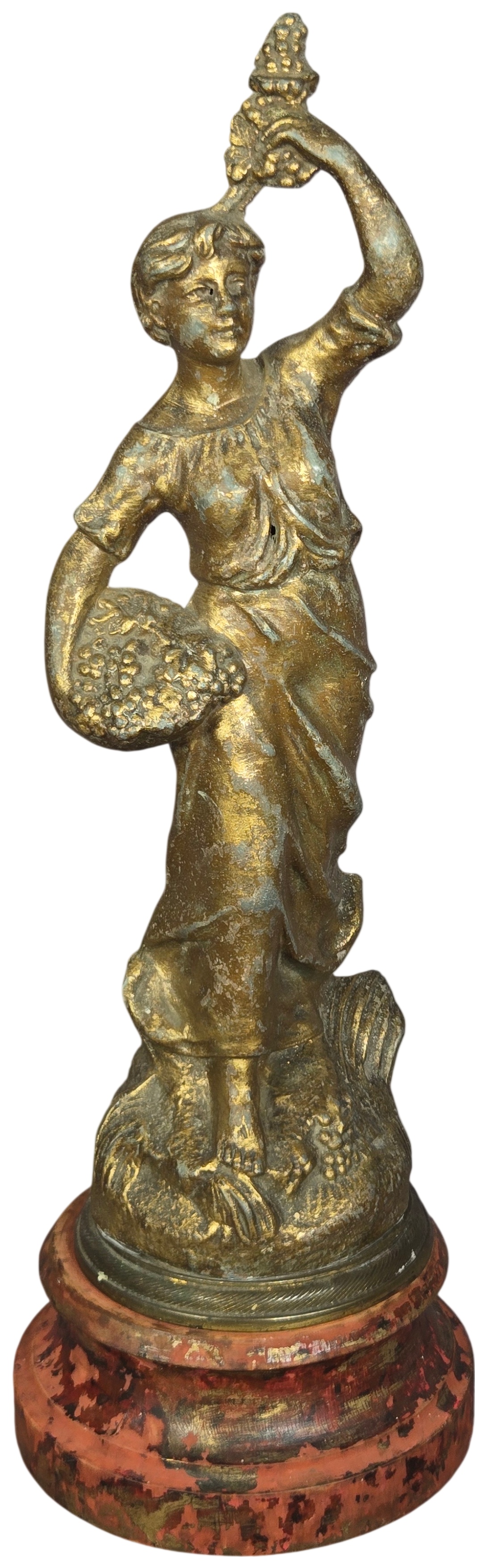 French Art Nouveau Gilded Spelter Figural Clock Topper on Award Base Dated 1907
