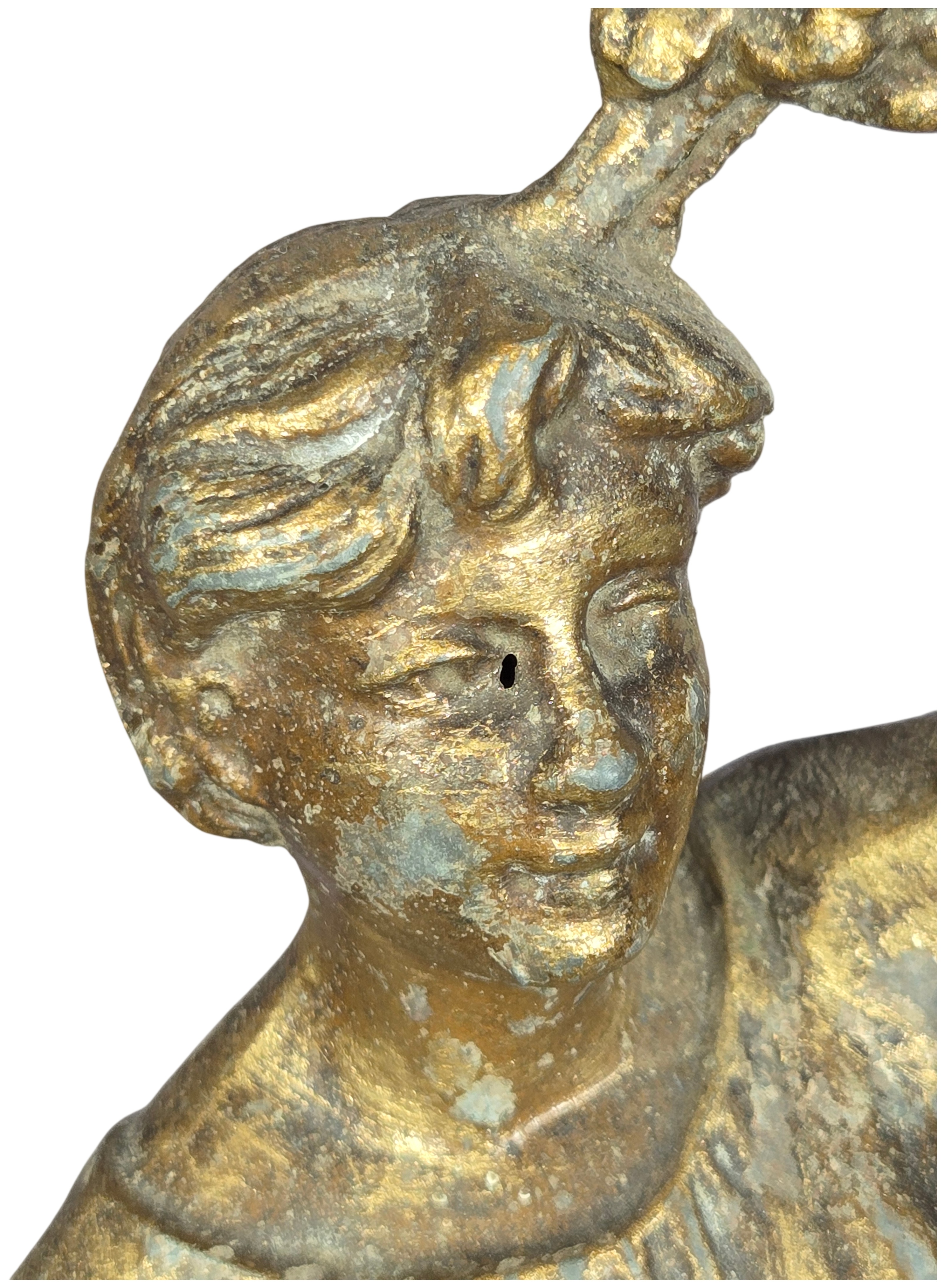French Art Nouveau Gilded Spelter Figural Clock Topper on Award Base Dated 1907