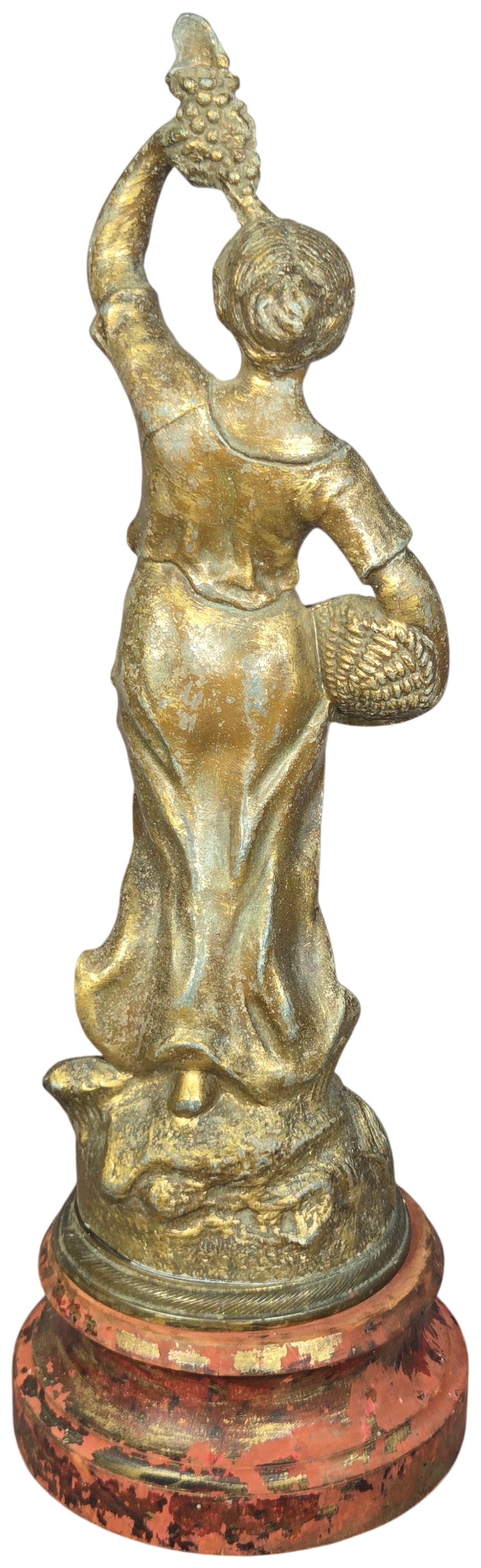 French Art Nouveau Gilded Spelter Figural Clock Topper on Award Base Dated 1907