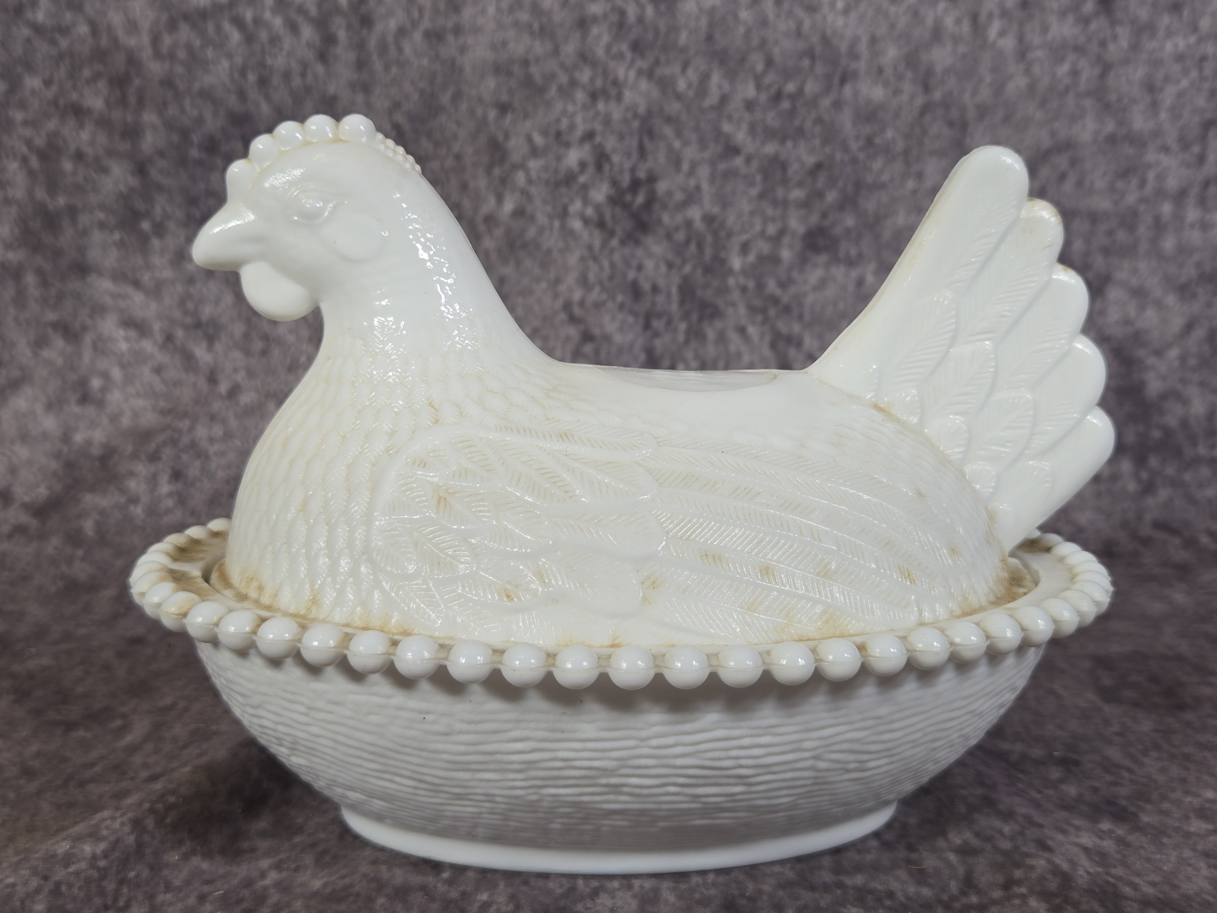 Milk Glass Hen on Nest Covered Dish