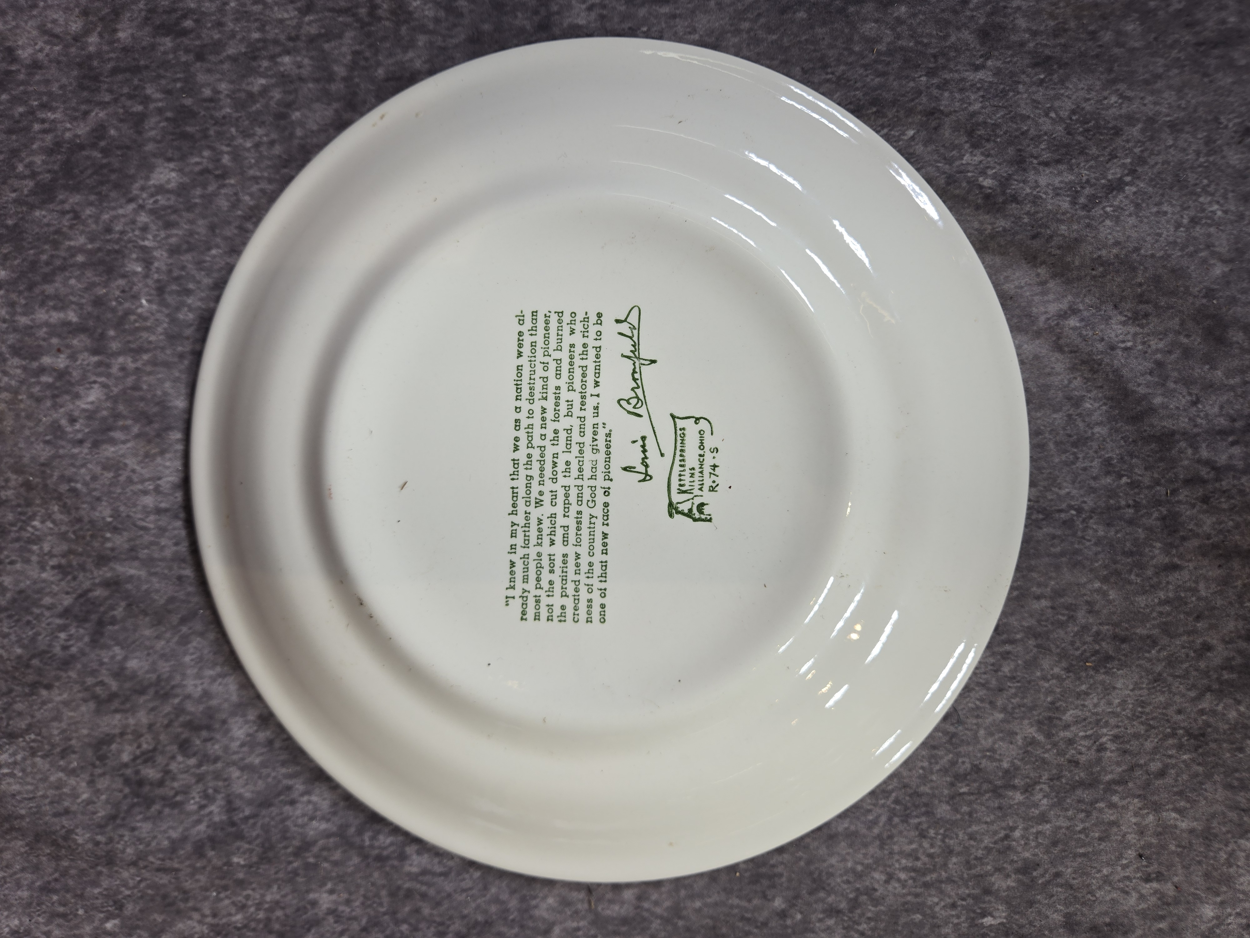Kettlesprings Kilns Louis Bromfield Malabar Farm Commemorative Earthenware Plate