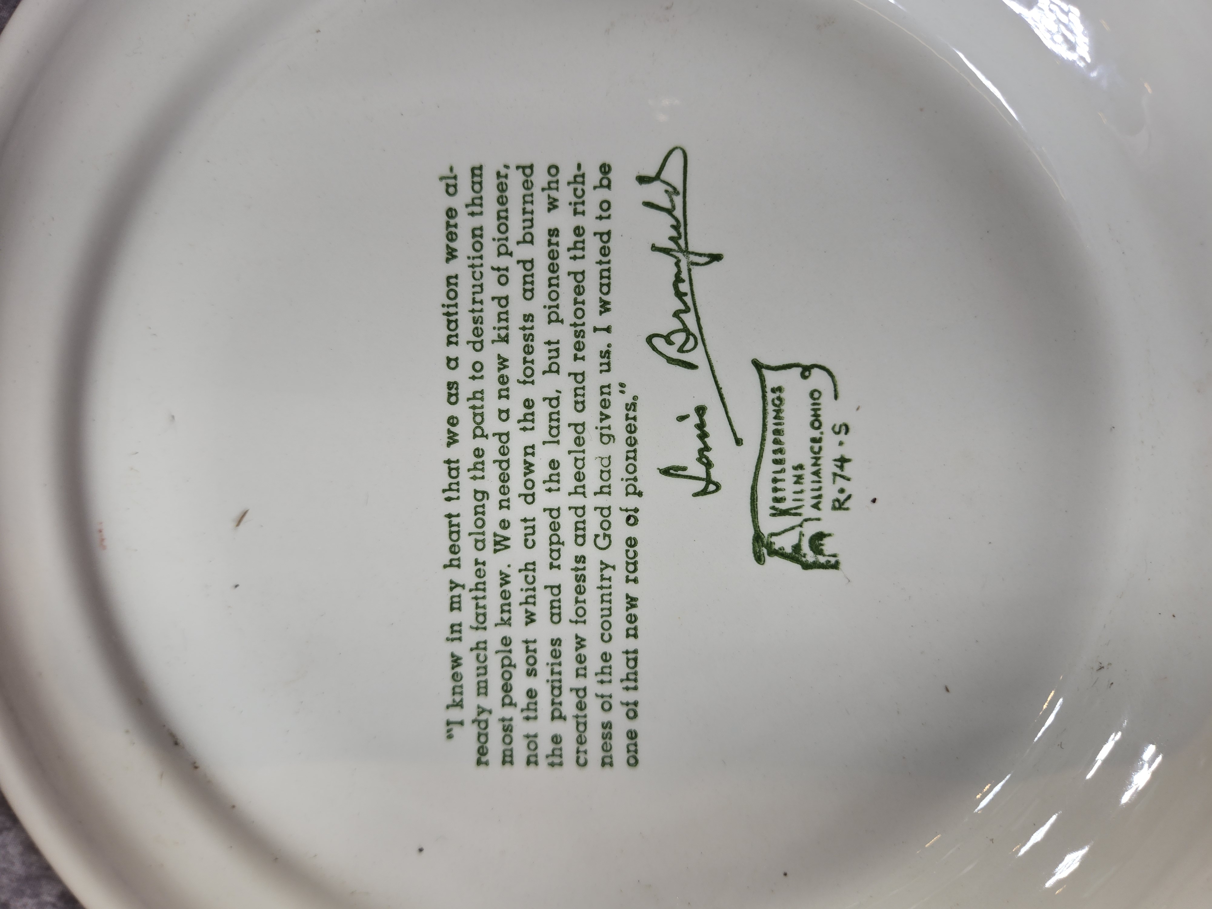 Kettlesprings Kilns Louis Bromfield Malabar Farm Commemorative Earthenware Plate