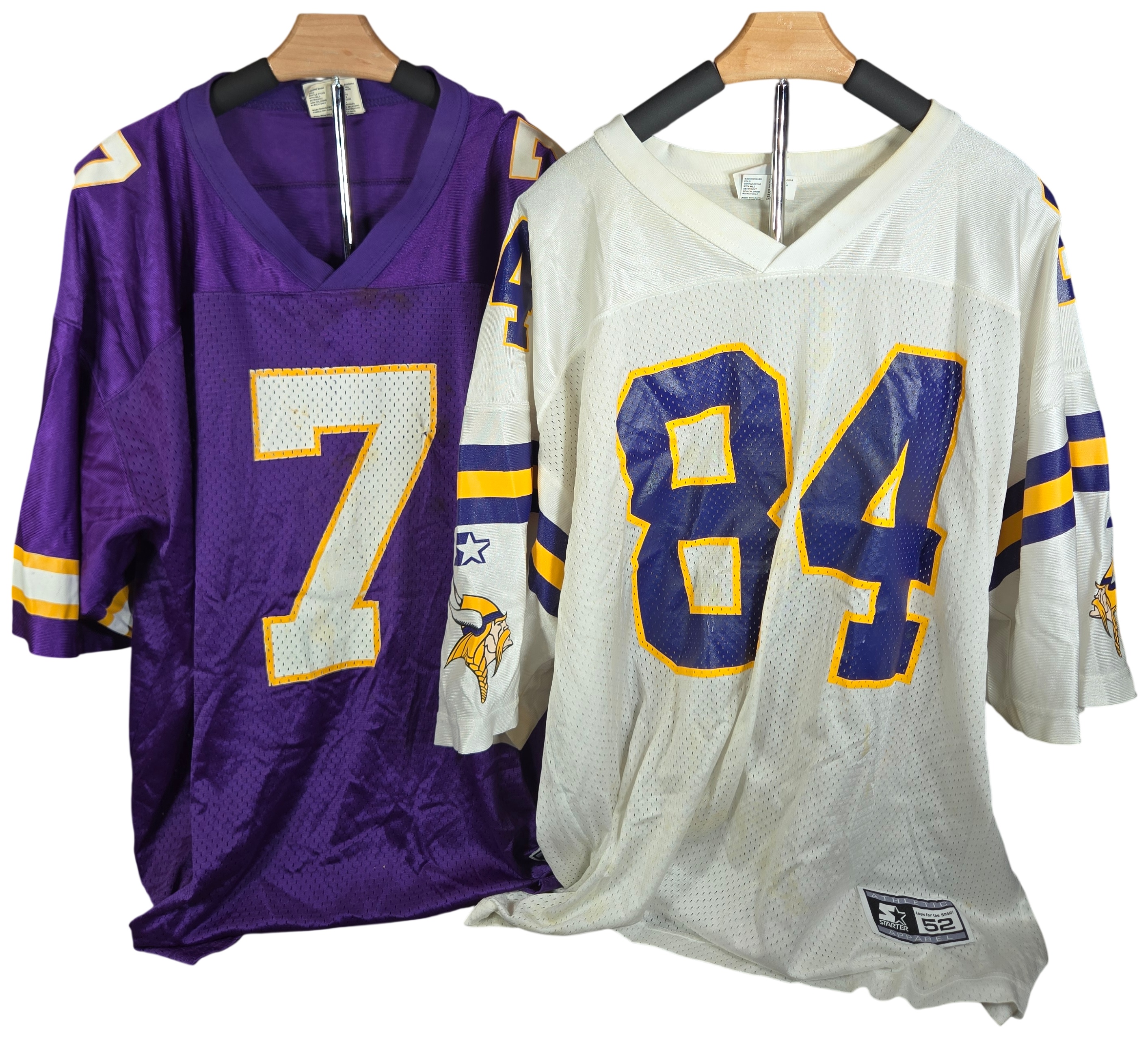 Two Vintage Starter Minnesota Vikings Randy Moss and Randall Cunningham NFL Jerseys