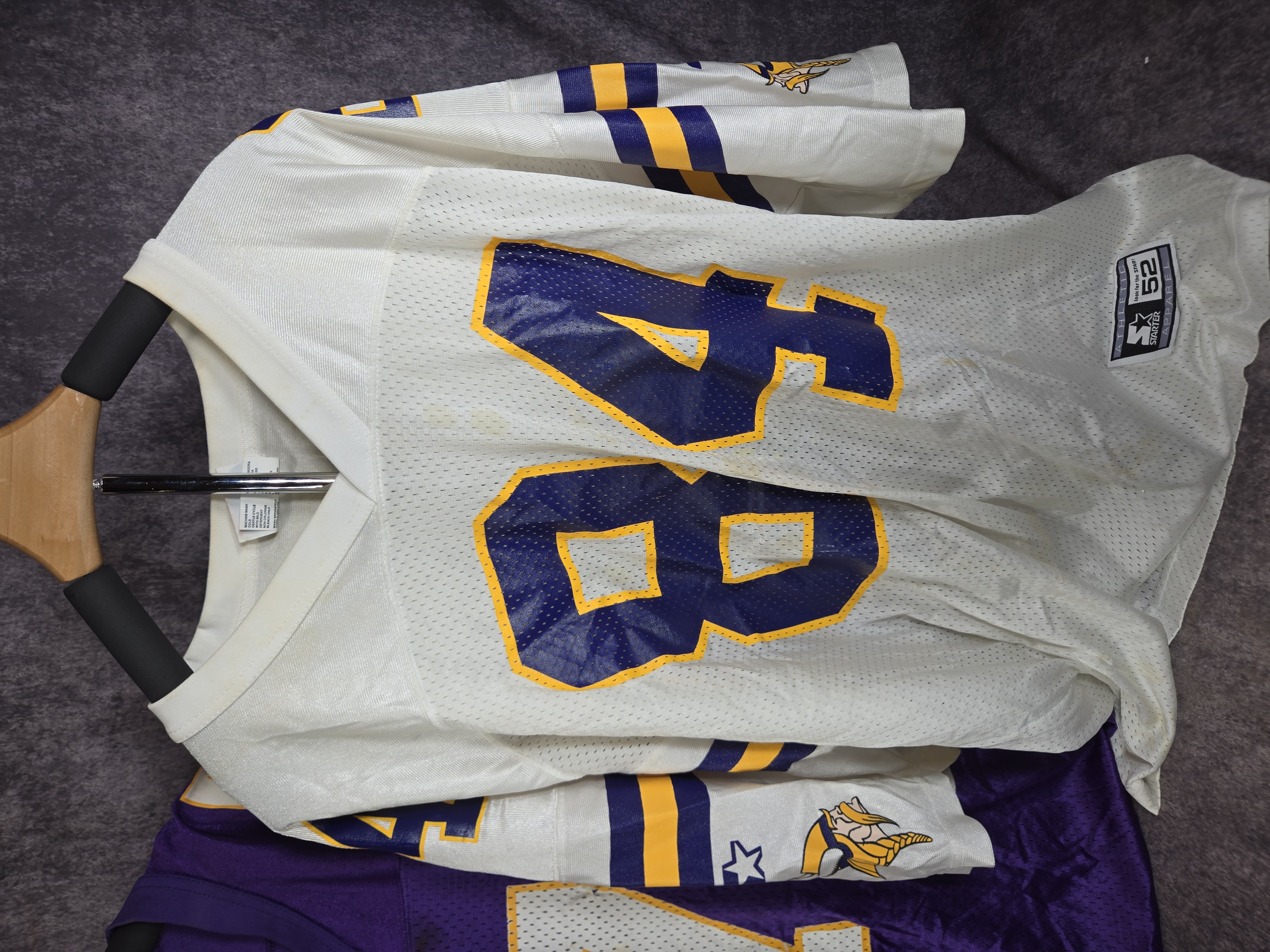 Two Vintage Starter Minnesota Vikings Randy Moss and Randall Cunningham NFL Jerseys