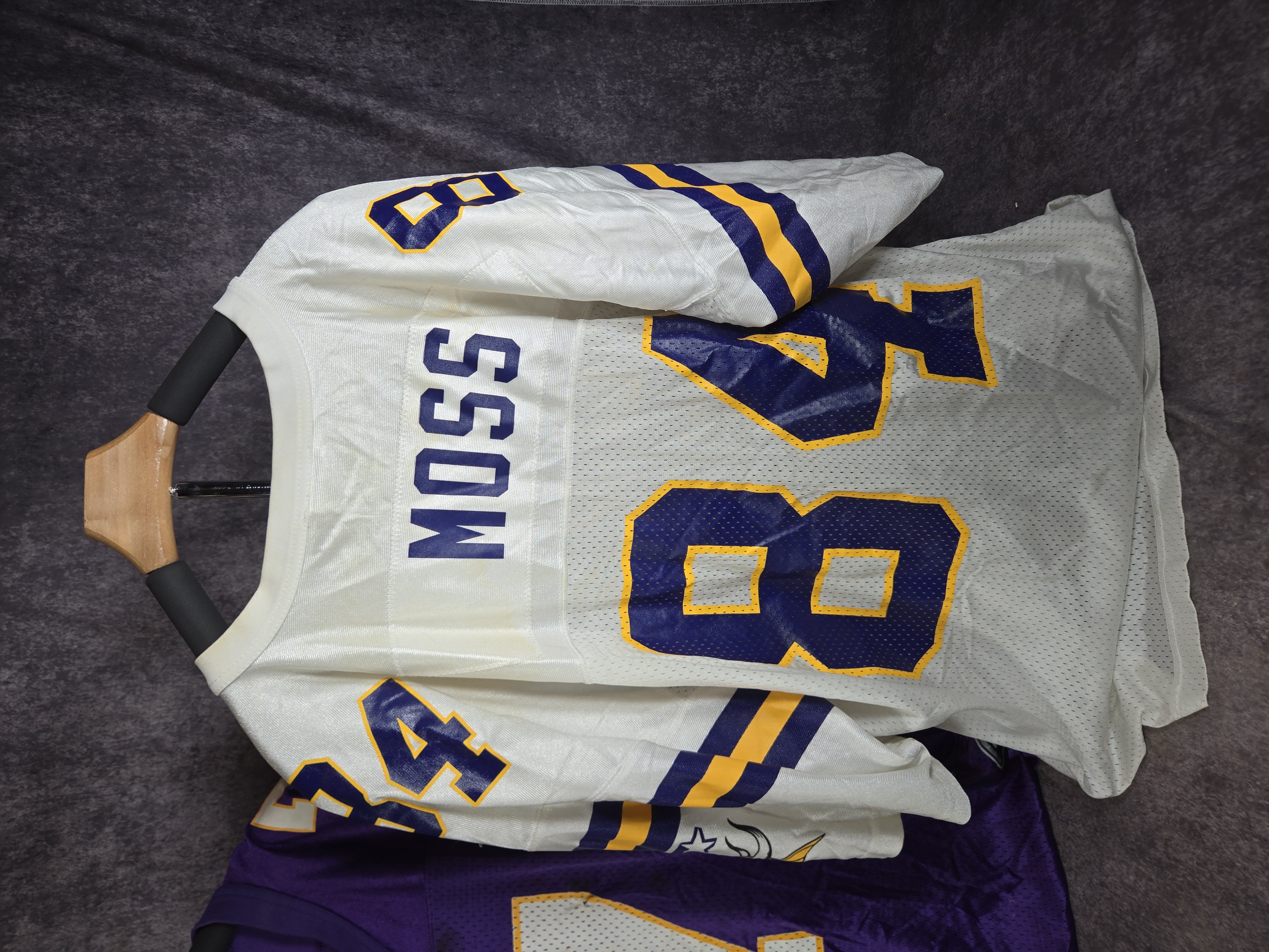 Two Vintage Starter Minnesota Vikings Randy Moss and Randall Cunningham NFL Jerseys