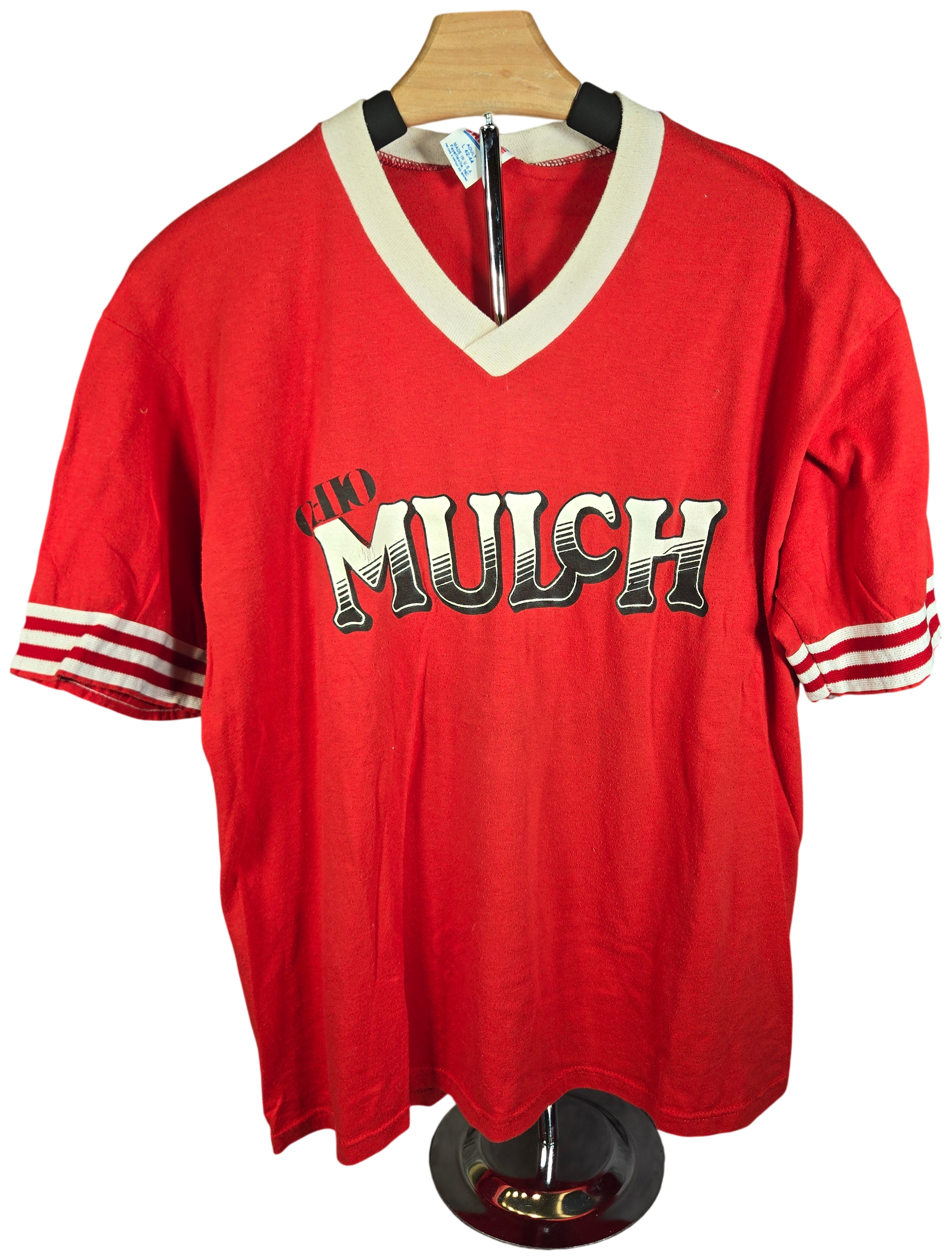 Vintage Soffe Shirts Red Jersey Knit Athletic T-Shirt with Off Mulch Graphic