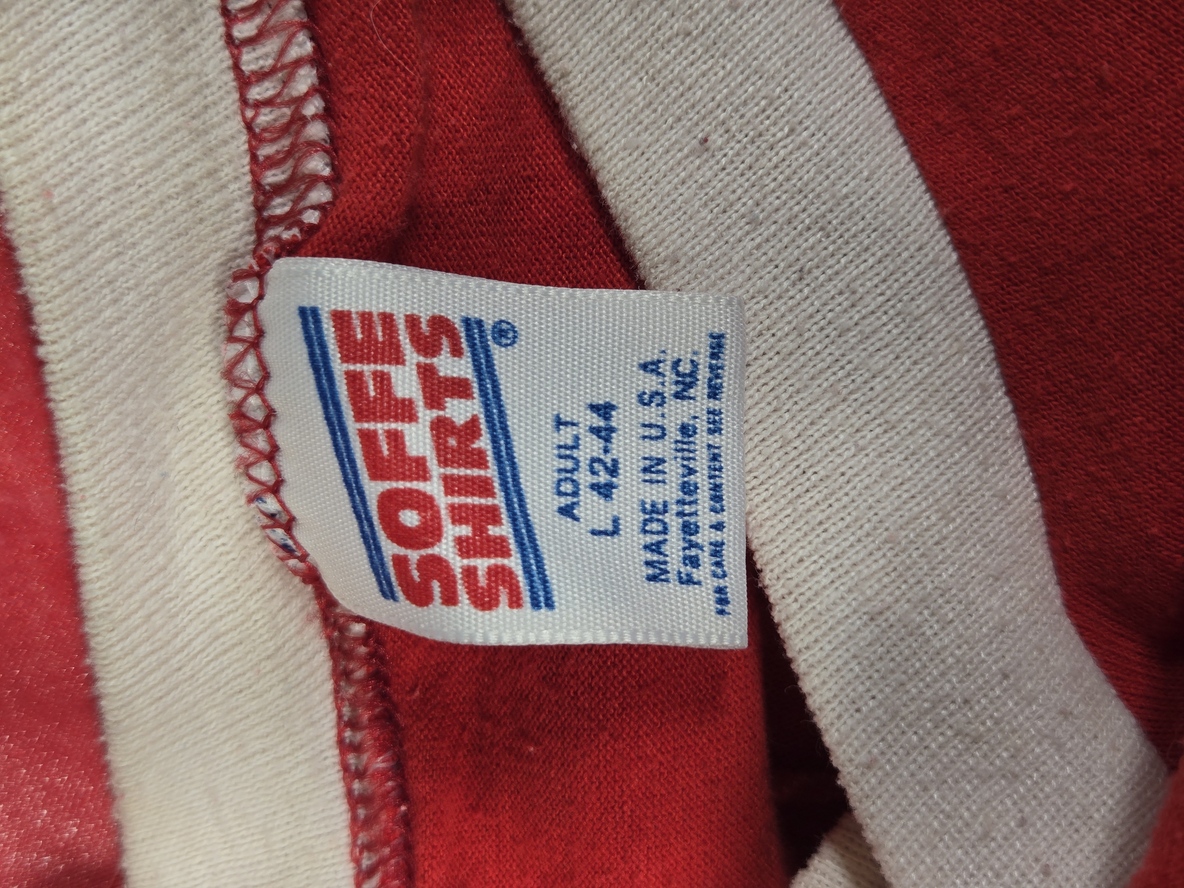 Vintage Soffe Shirts Red Jersey Knit Athletic T-Shirt with Off Mulch Graphic
