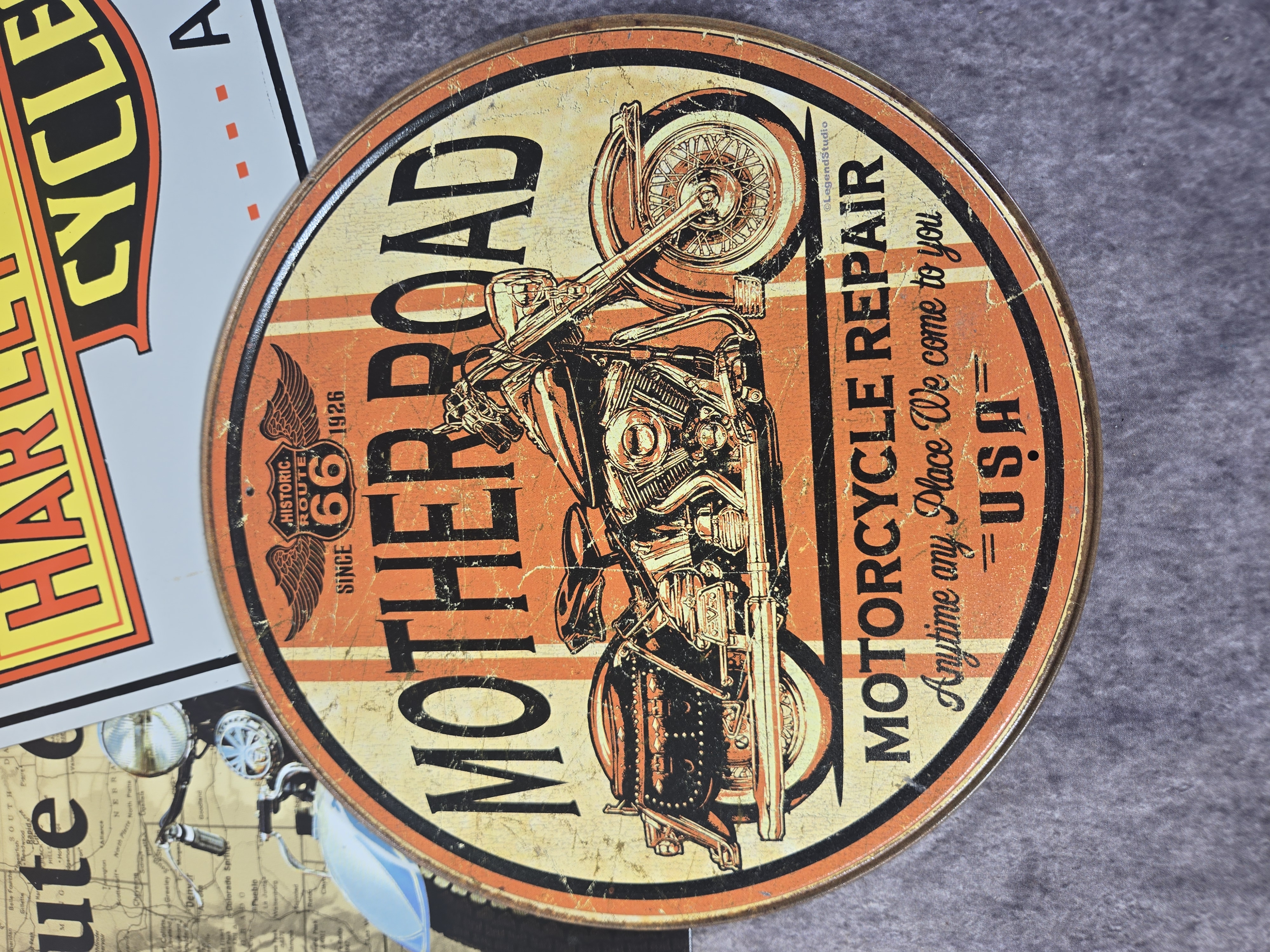 Six Contemporary Harley-Davidson and Indian Motorcycle Themed Metal Signs
