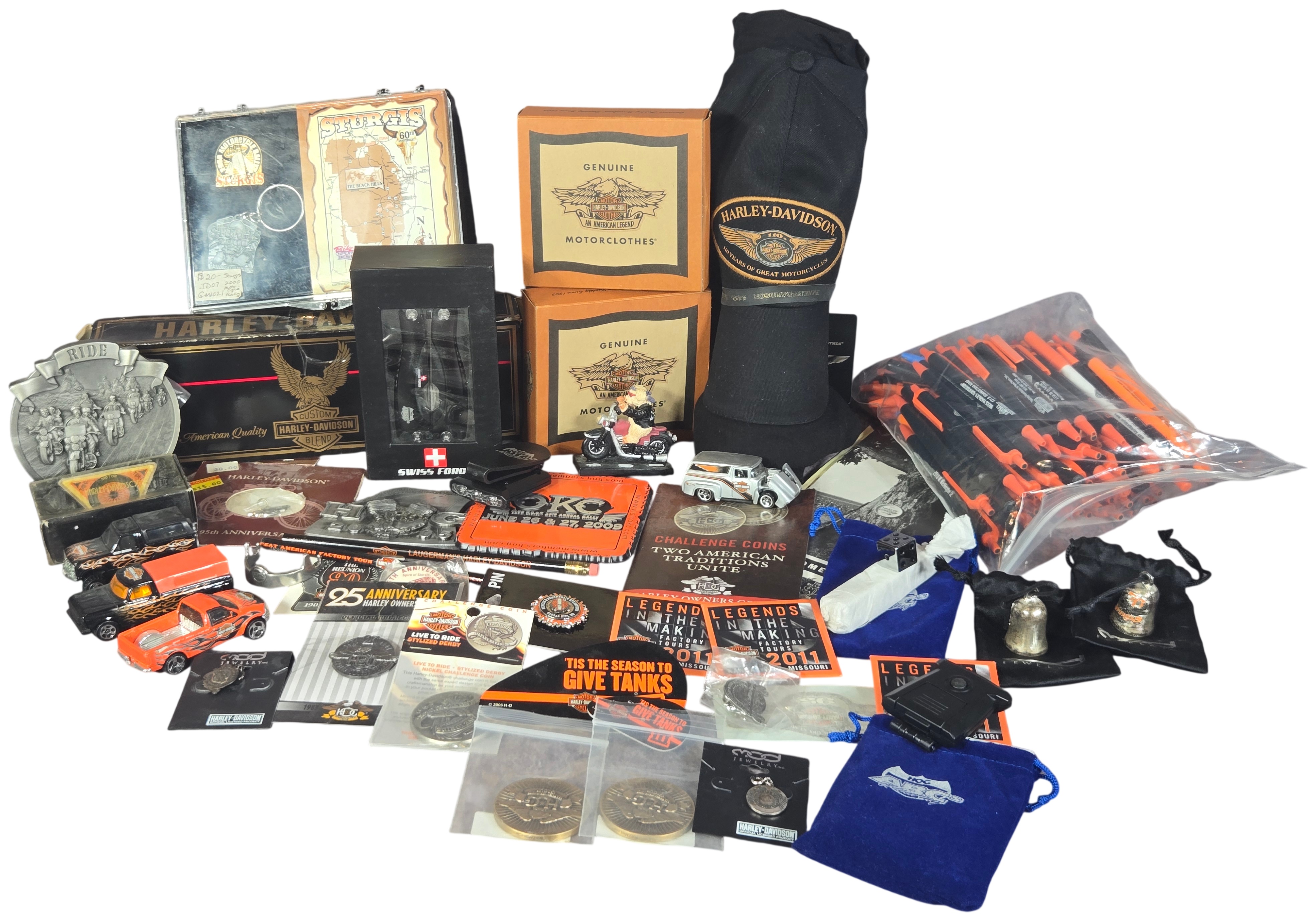 Harley-Davidson and Motorcycle Memorabilia featuring Anniversary Coins and Die-Cast Vehicles