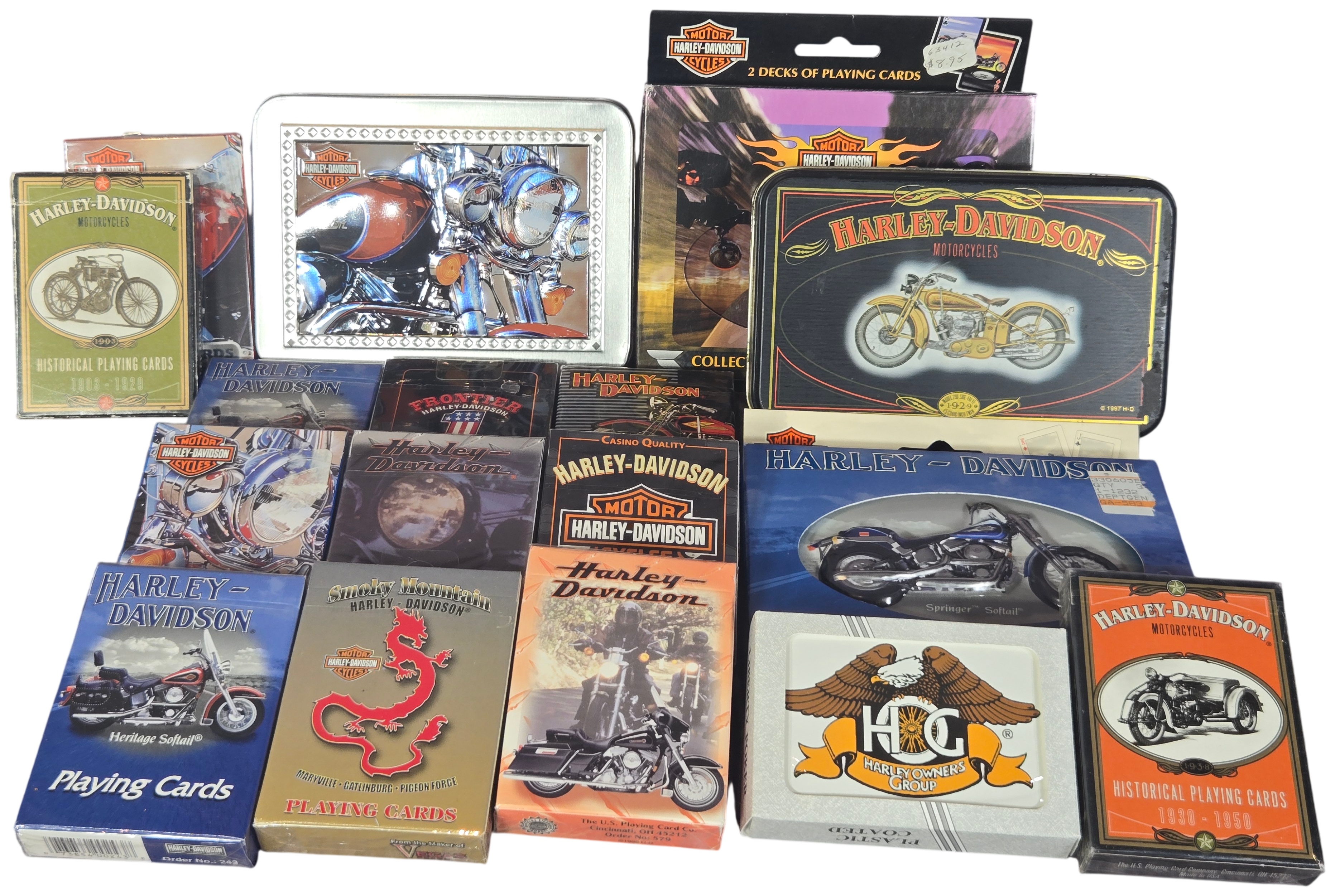 Harley-Davidson Playing Cards and Collectible Tins featuring Die-Cast Motorcycle Model