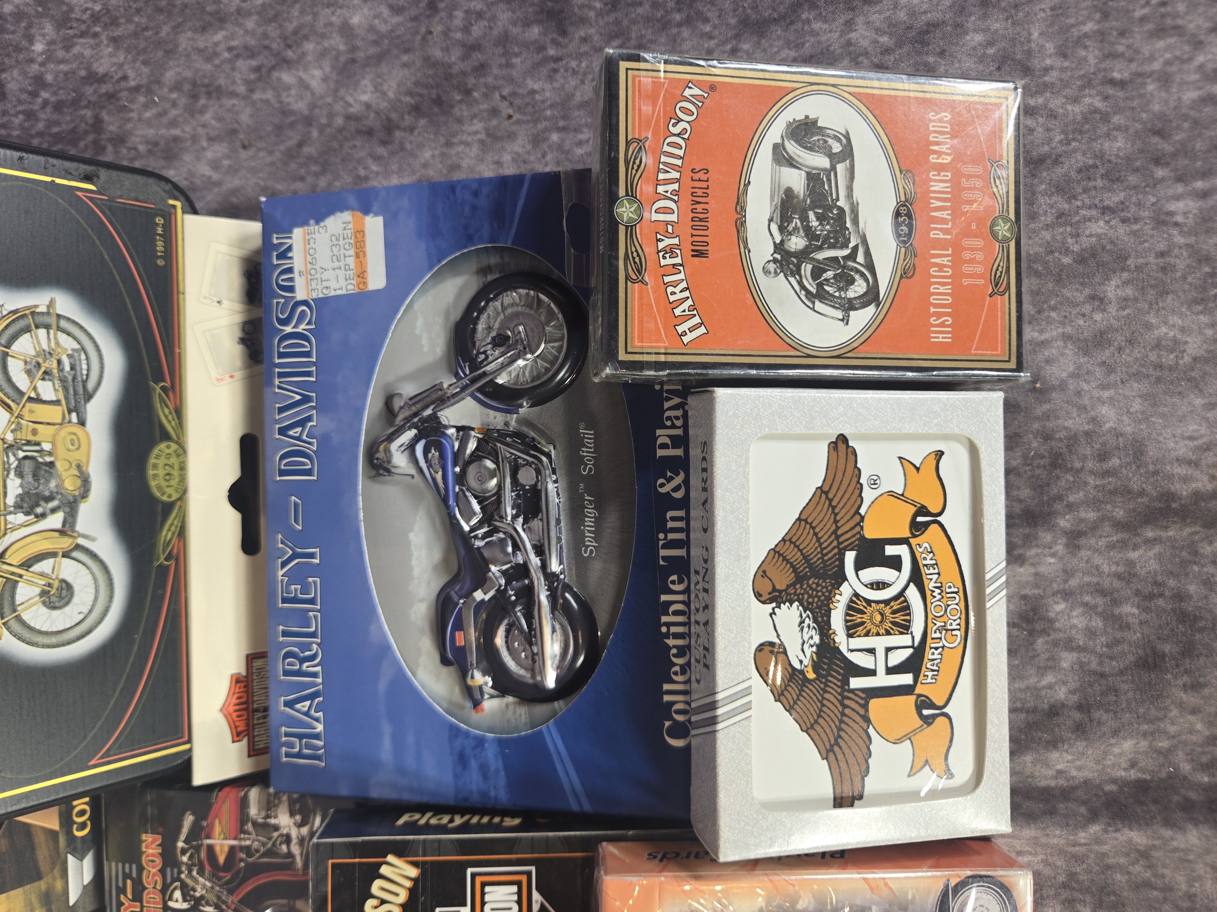 Harley-Davidson Playing Cards and Collectible Tins featuring Die-Cast Motorcycle Model
