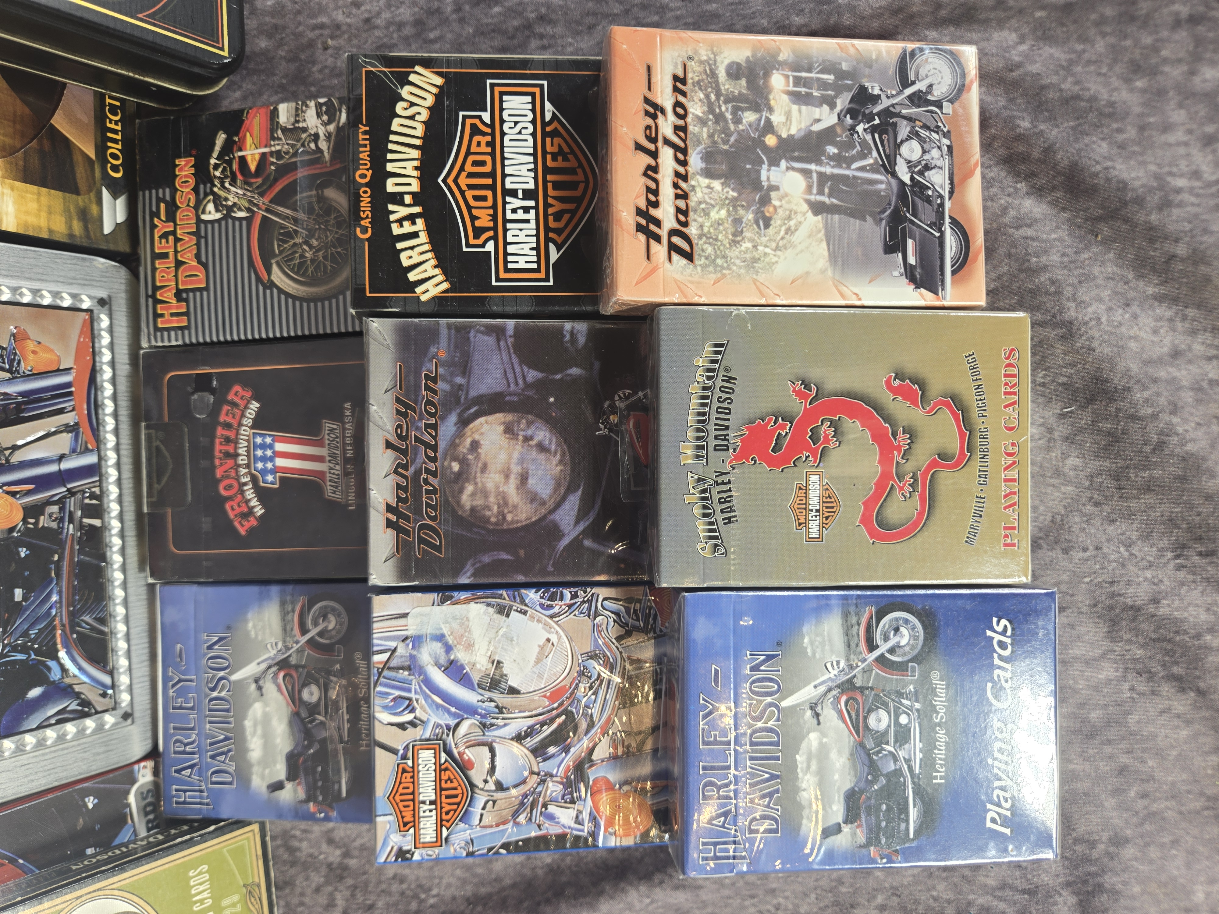 Harley-Davidson Playing Cards and Collectible Tins featuring Die-Cast Motorcycle Model