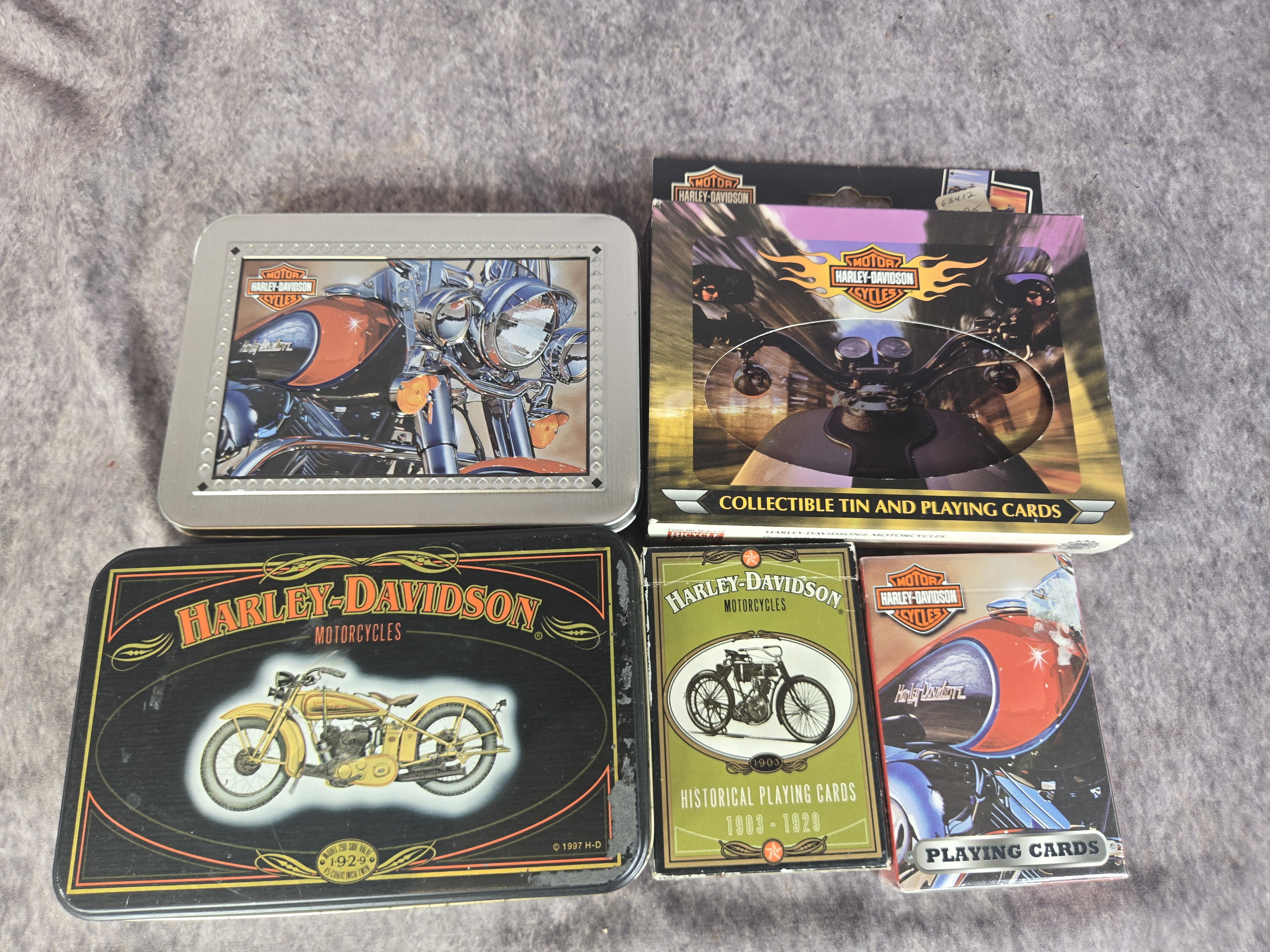 Harley-Davidson Playing Cards and Collectible Tins featuring Die-Cast Motorcycle Model