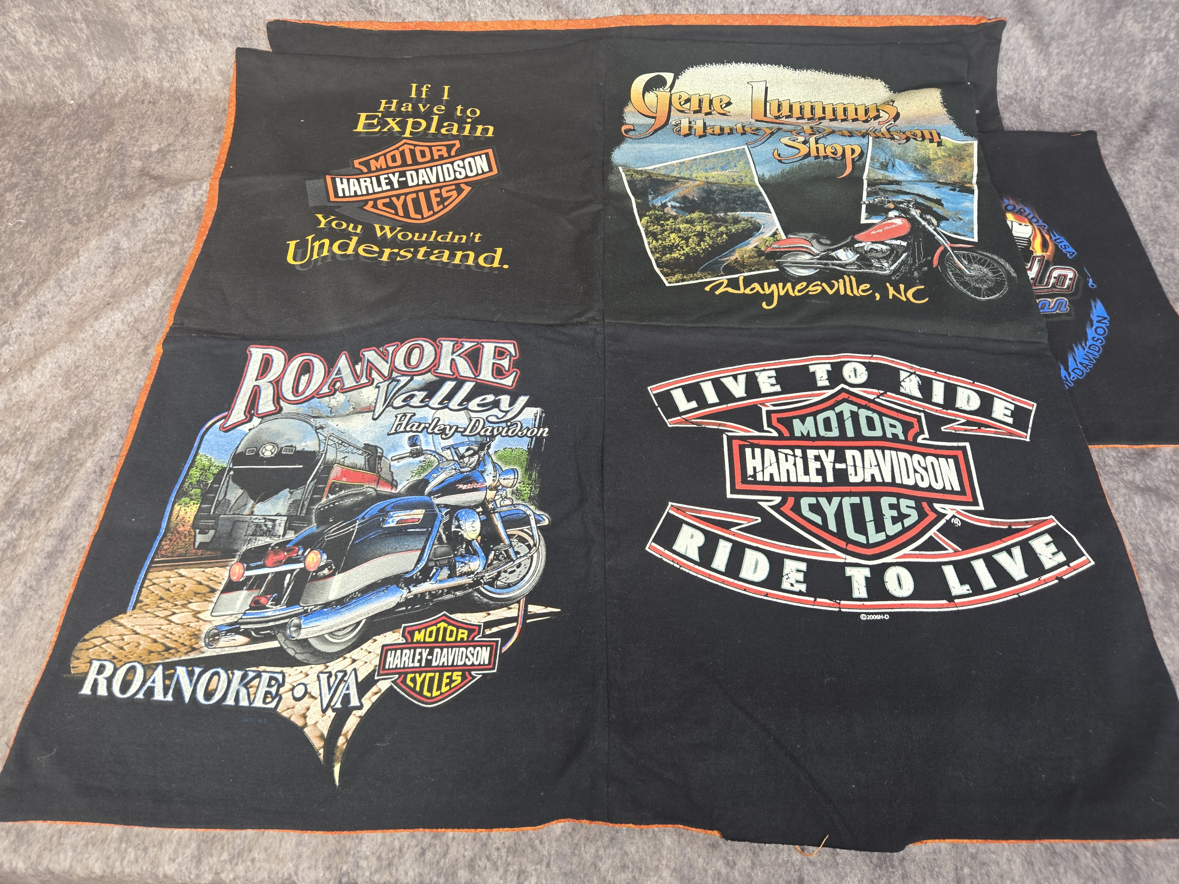 An Assortment of 1990s and 2000s Upcycled Harley-Davidson Cotton Fabric Panels