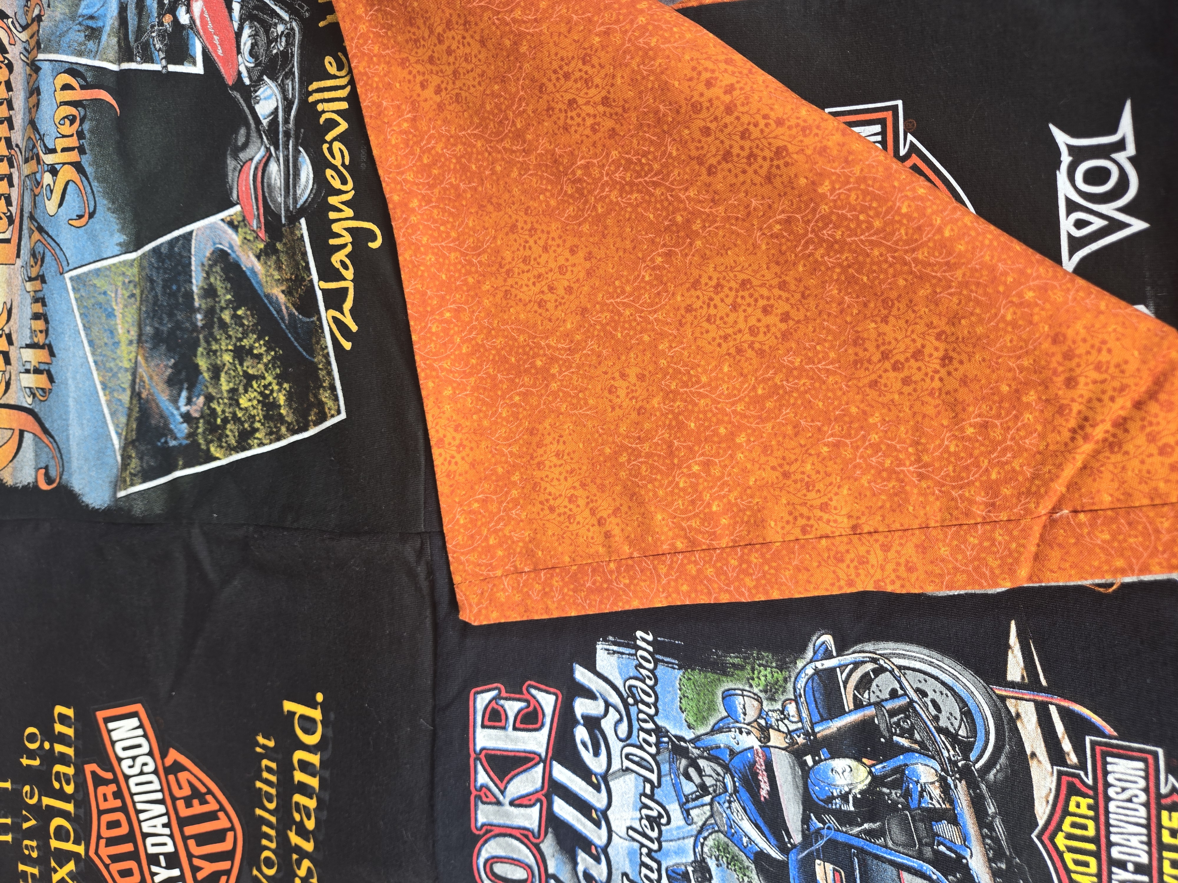 An Assortment of 1990s and 2000s Upcycled Harley-Davidson Cotton Fabric Panels