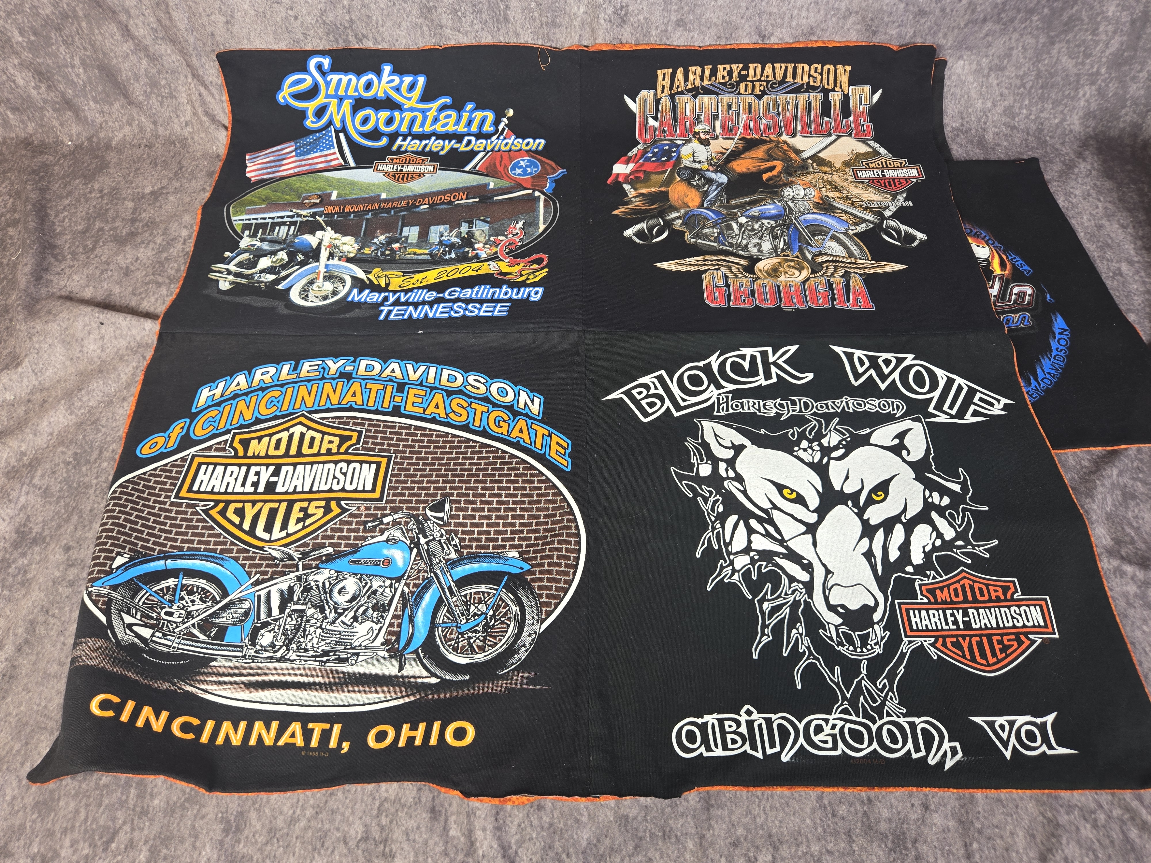 An Assortment of 1990s and 2000s Upcycled Harley-Davidson Cotton Fabric Panels