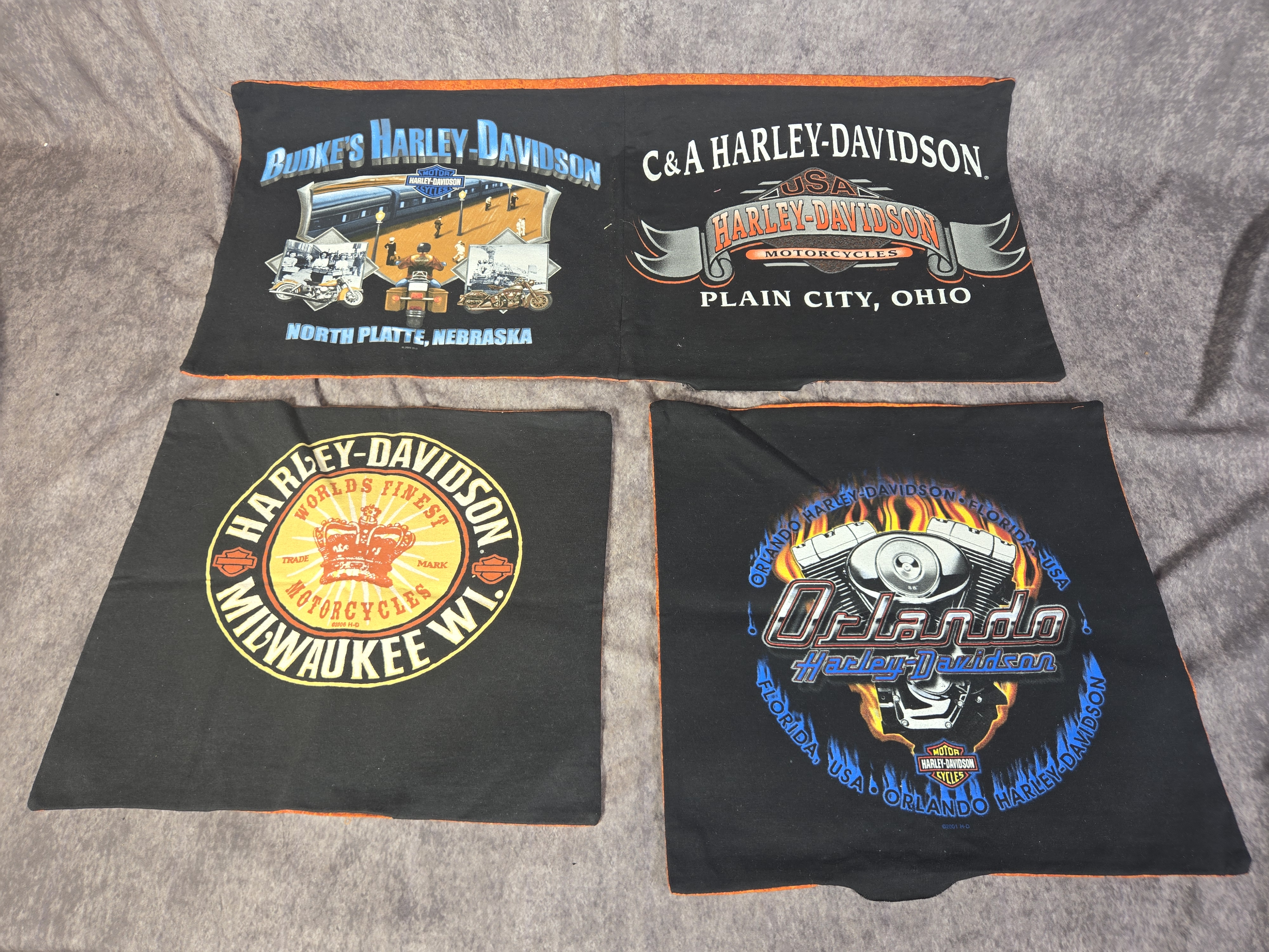 An Assortment of 1990s and 2000s Upcycled Harley-Davidson Cotton Fabric Panels
